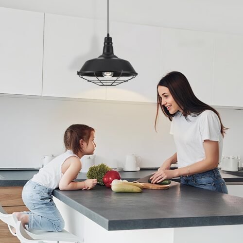 14.1" Black Modern Large Farmhouse Pendant Light 3-Pack