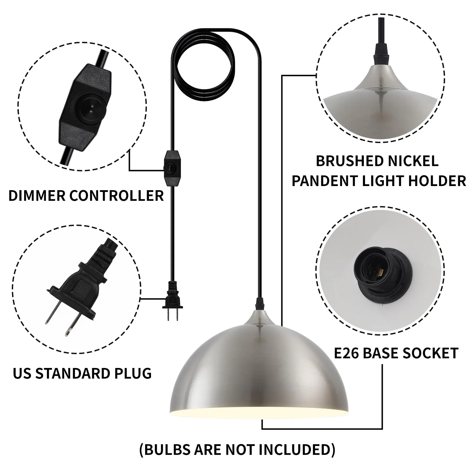 Brushed Nickel Plug-in Farmhouse Pendant Light 2-Pack - Image 2