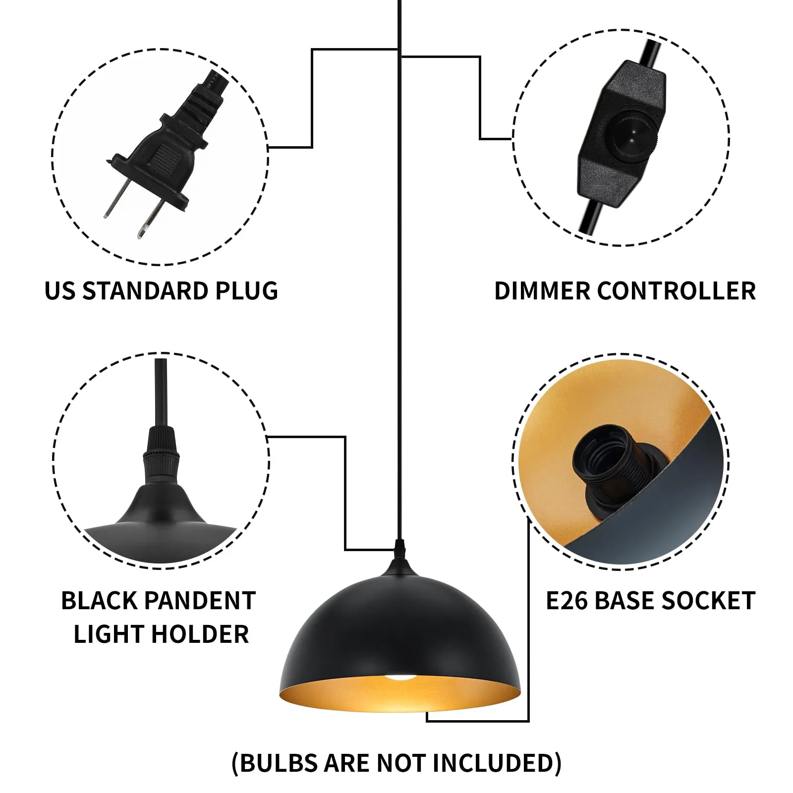 Black Plug-in Farmhouse Pendant Light 2-Pack - Image 2