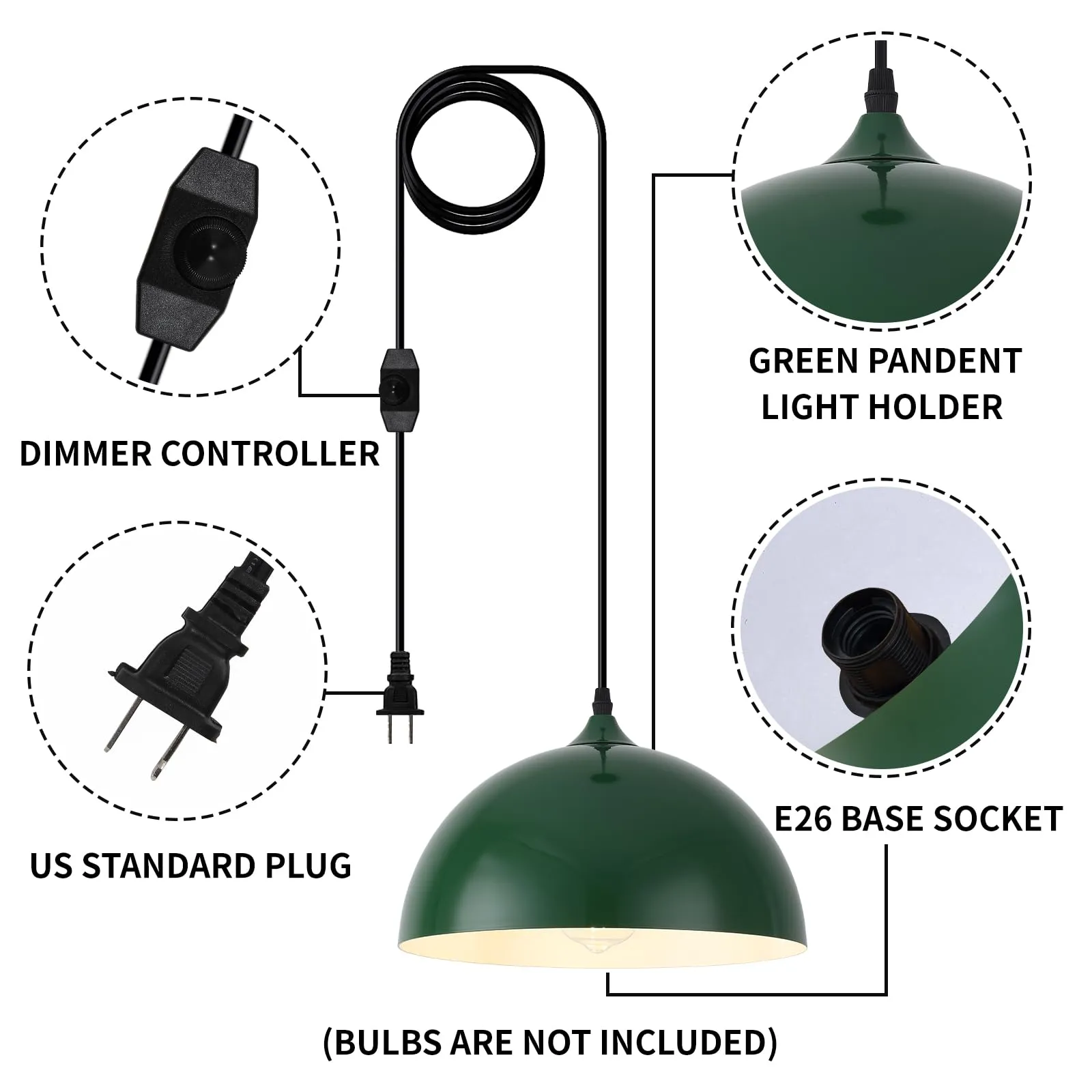 Green Plug-in Farmhouse Pendant Light 2-Pack - Image 3