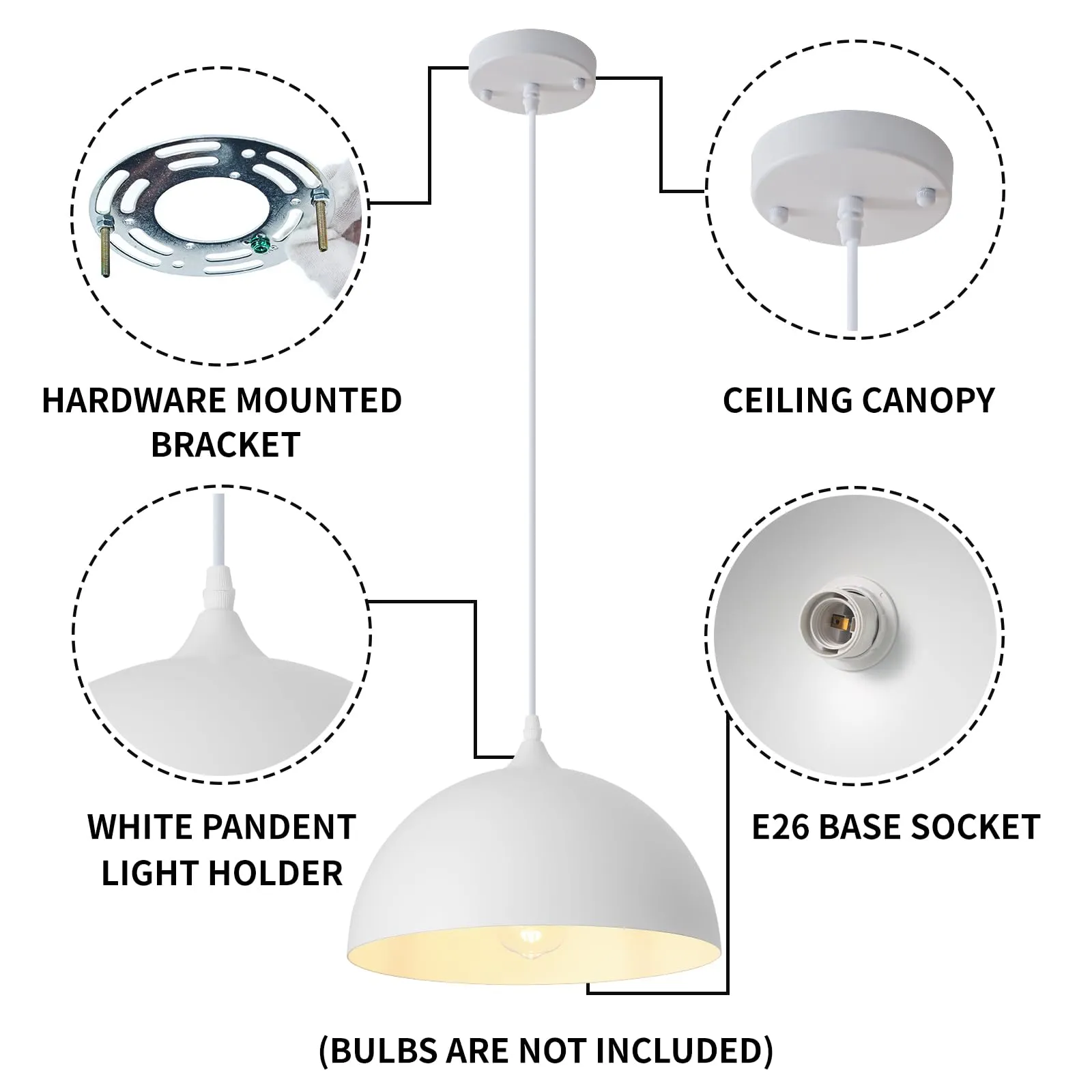 White Farmhouse Industrial Pendant Light 2-Pack - Image 3