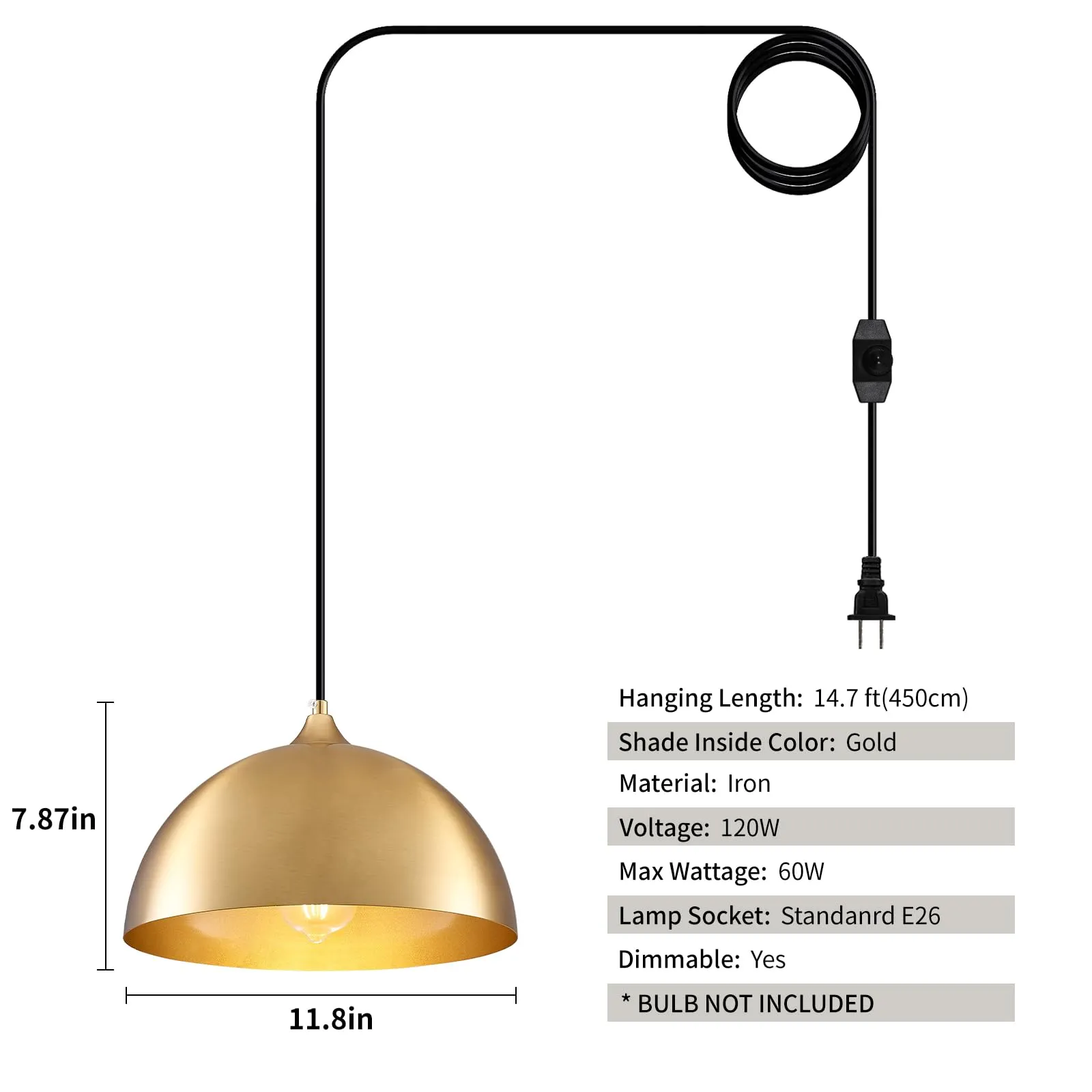 Gold Plug-in Farmhouse Pendant Light 2-Pack - Image 3