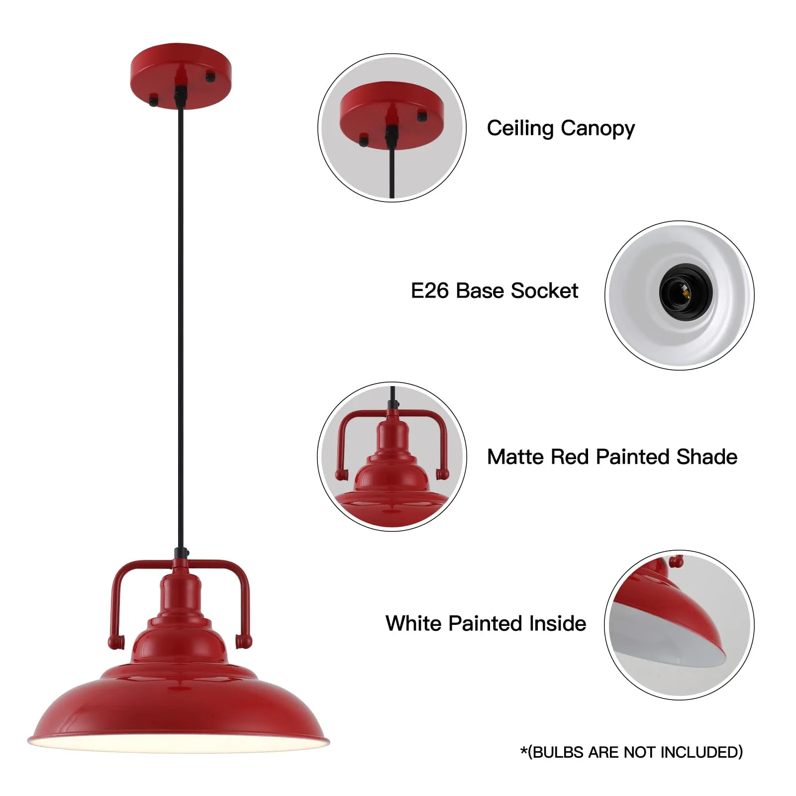 Red Farmhouse Industrial Pendant Light 3-Pack - Image 3