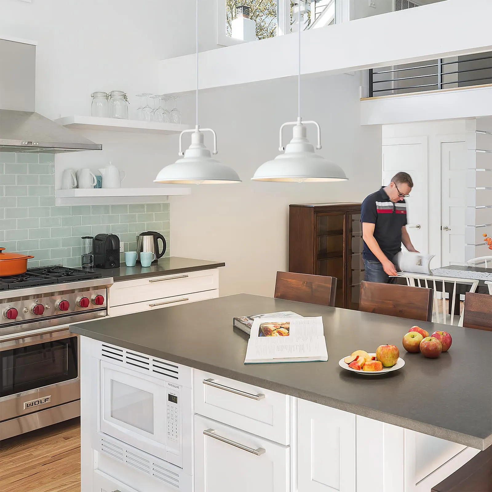 White Farmhouse Industrial Pendant Light 3-Pack - Image 3