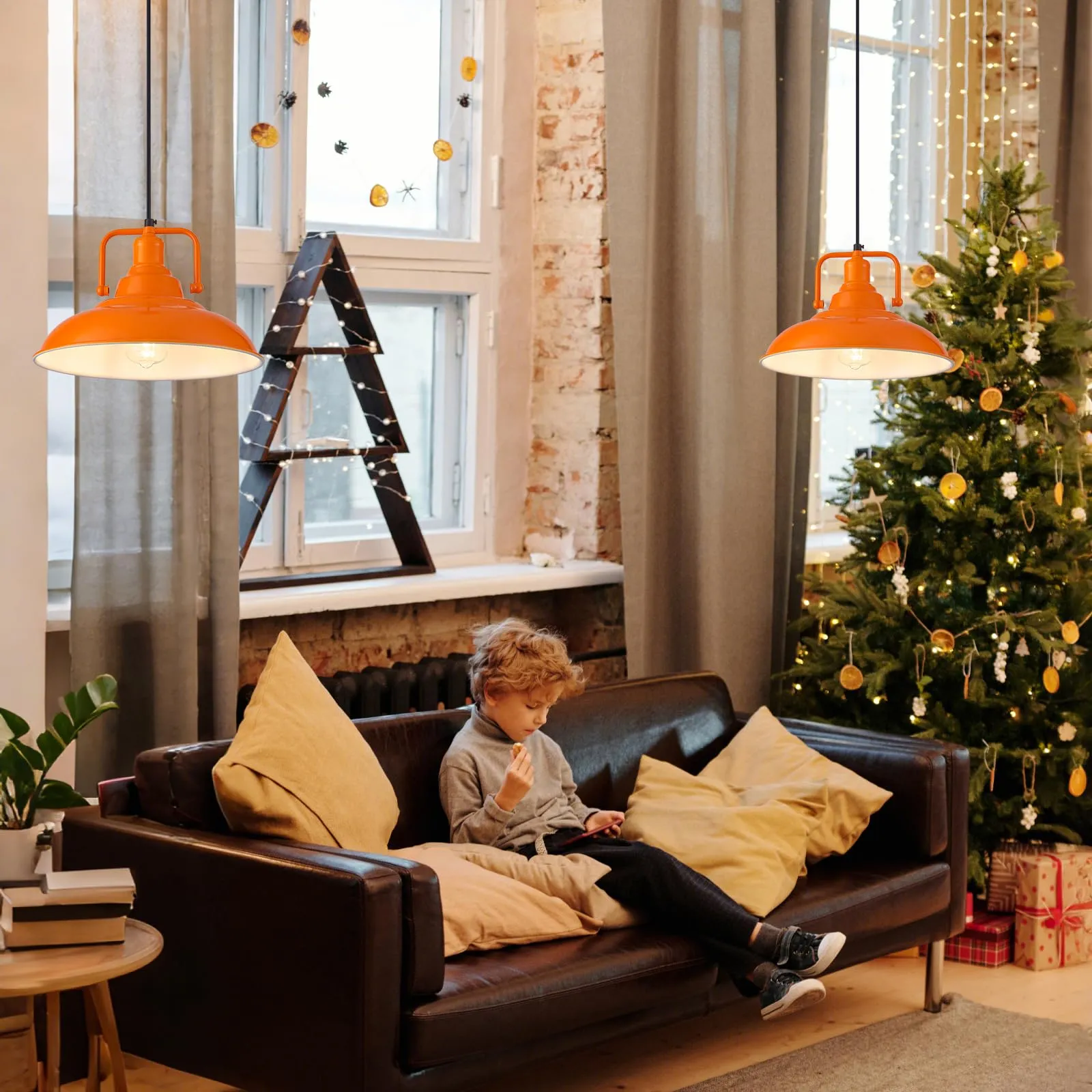 Orange Farmhouse Pendant Light 12.5 Inch 3-Pack - Image 3