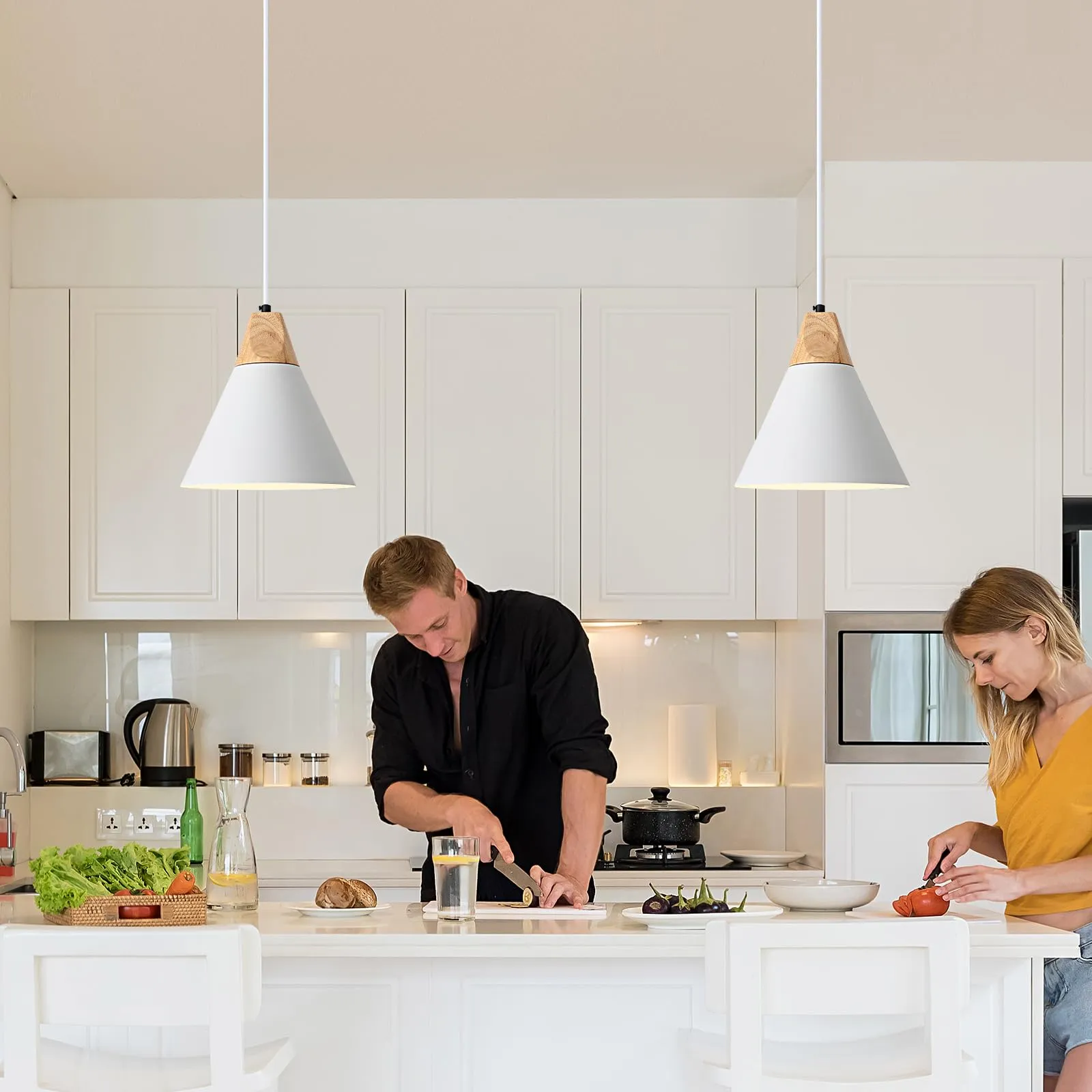 White Farmhouse Pendant Light 9.4" 2-Pack - Image 3