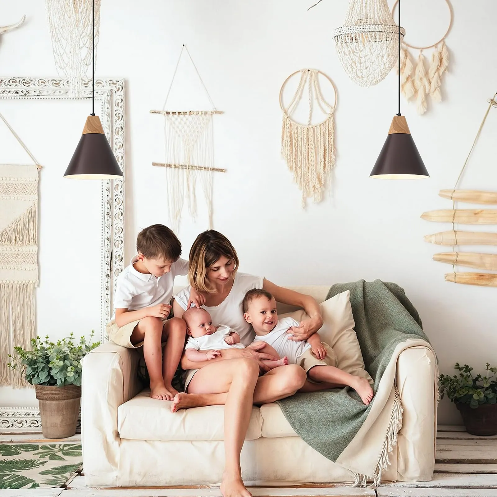 Brown Farmhouse Pendant Light 9.4" 2-Pack - Image 3