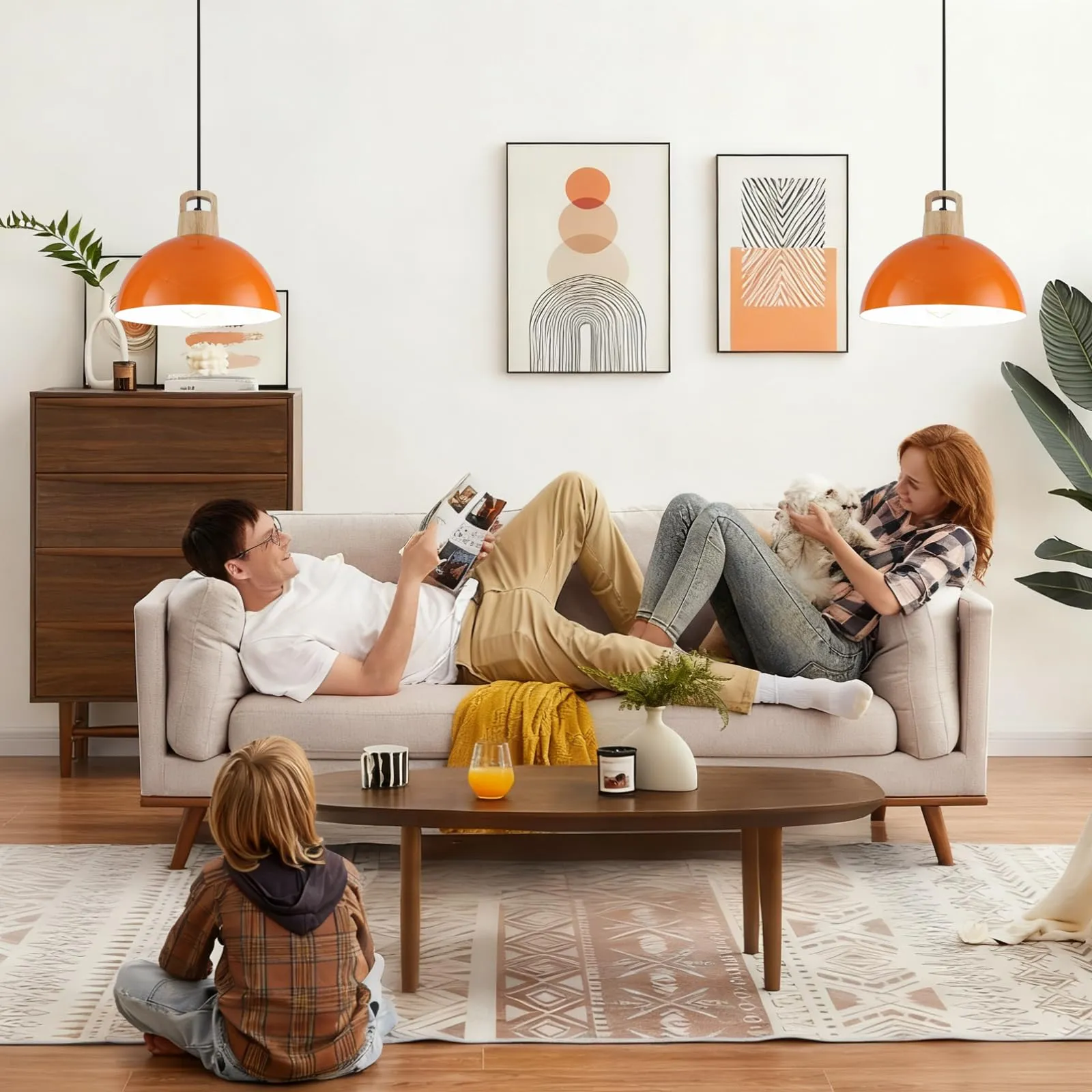 11.8" Orange Modern Farmhouse Pendant Light 3-Pack - Image 3
