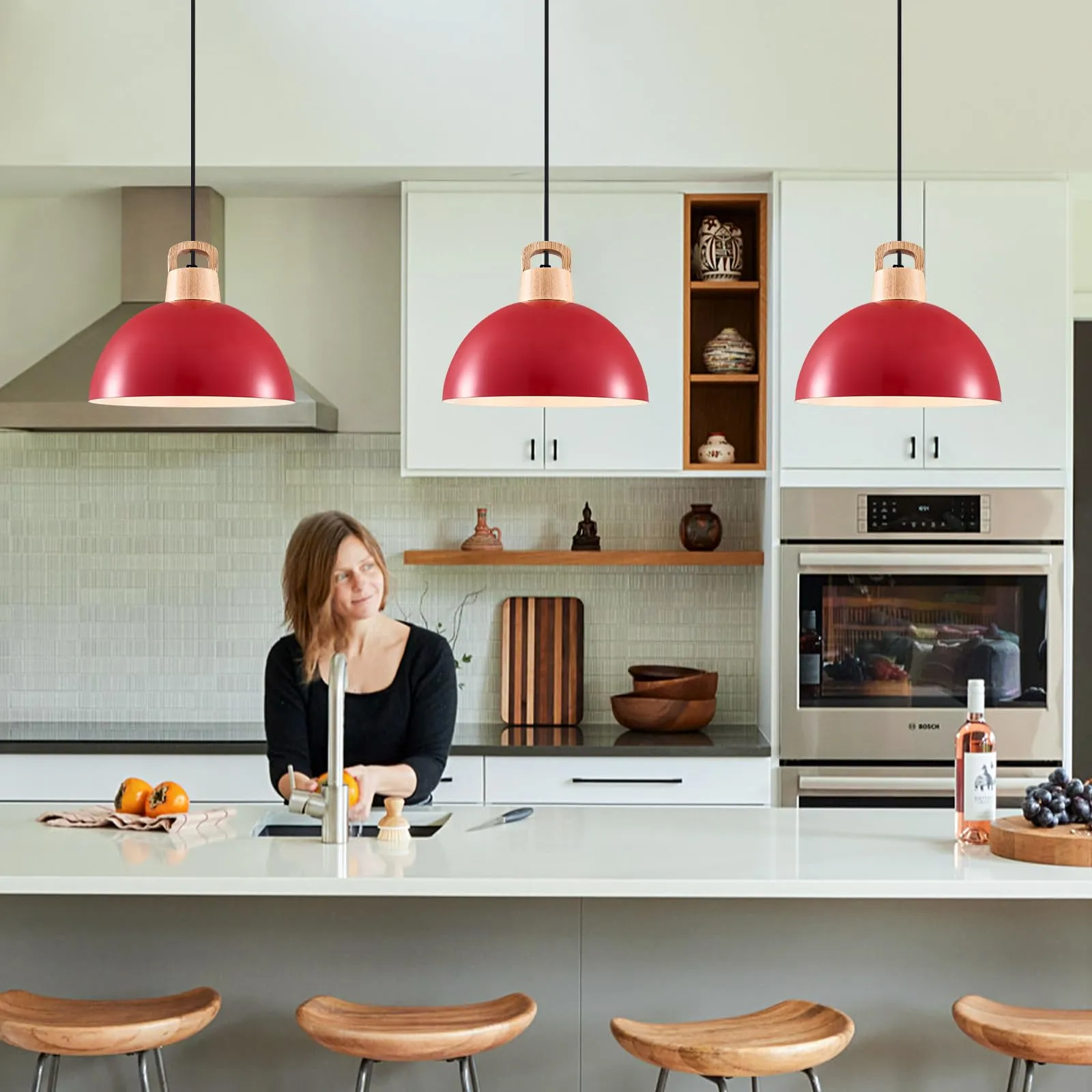 11.8" Red Farmhouse Pendant Light 3-Pack - Image 3