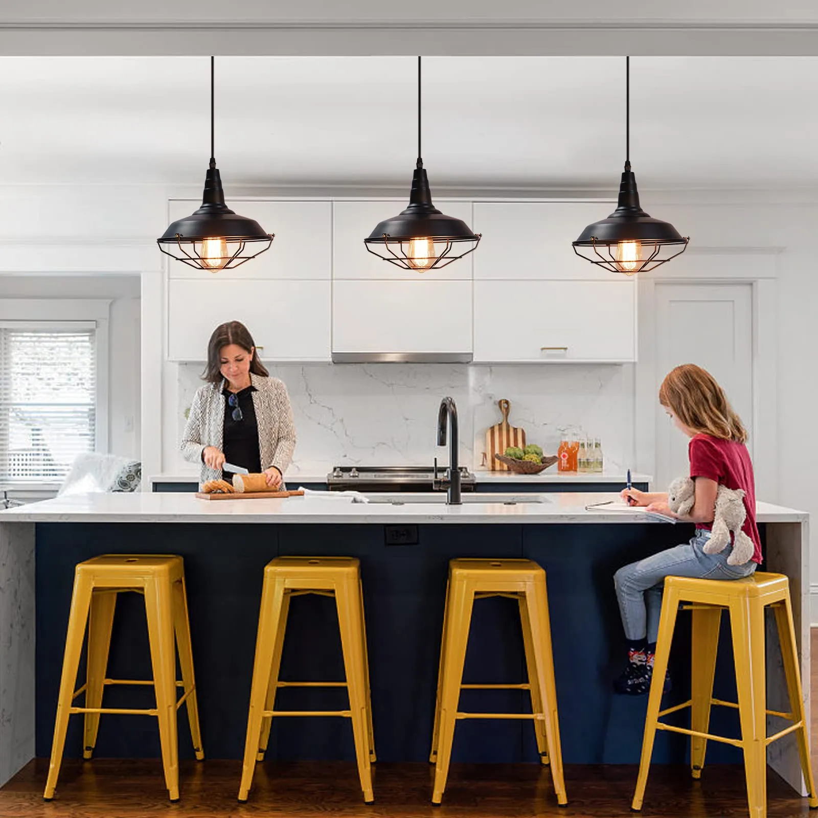 10.5" Black Matte Vintage Farmhouse Pendant Light 3-Pack - Image 3