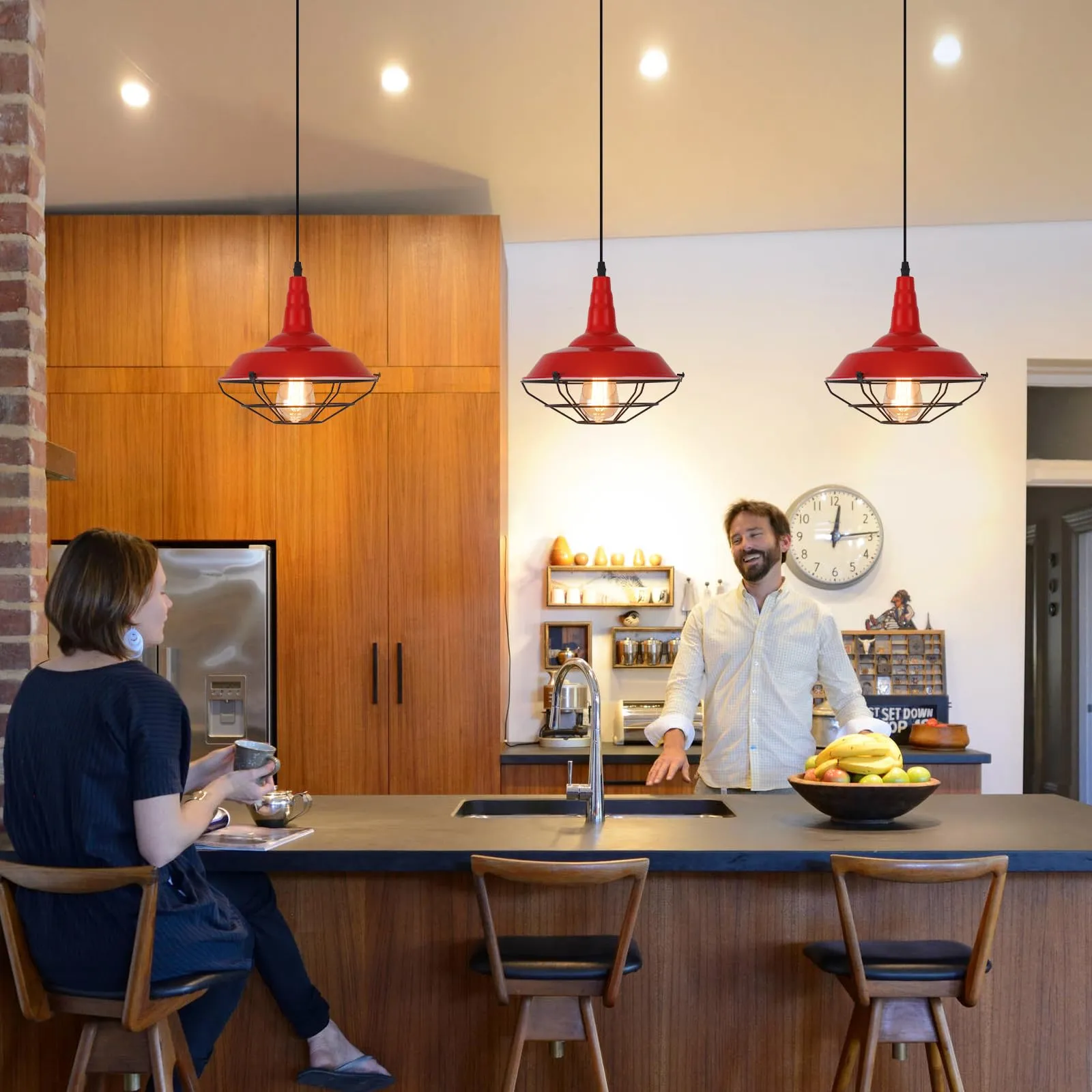 10.5" Red Modern Farmhouse Pendant Light 3-Pack - Image 3