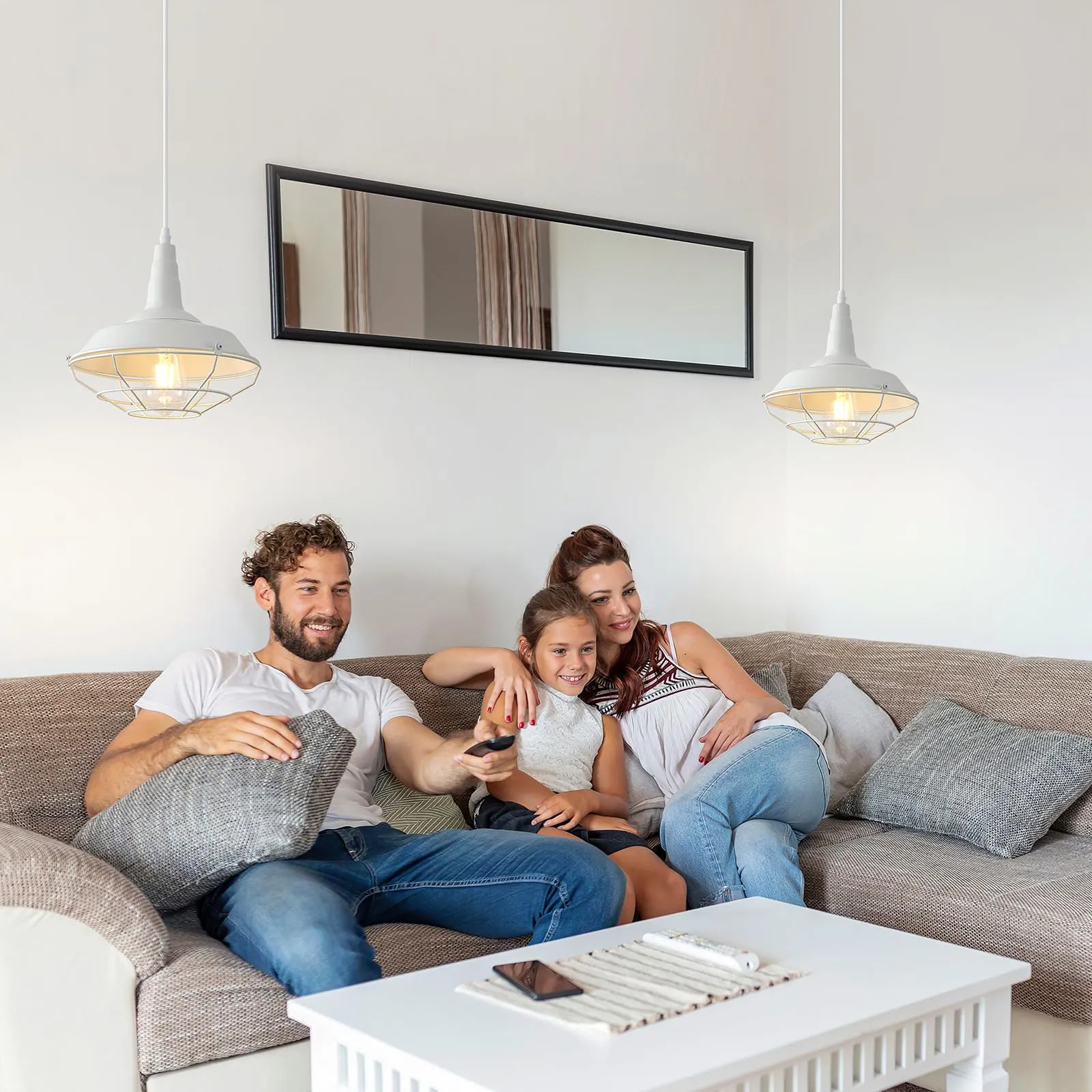 10.5" White Farmhouse Industrial Pendant Light 3-Pack - Image 3