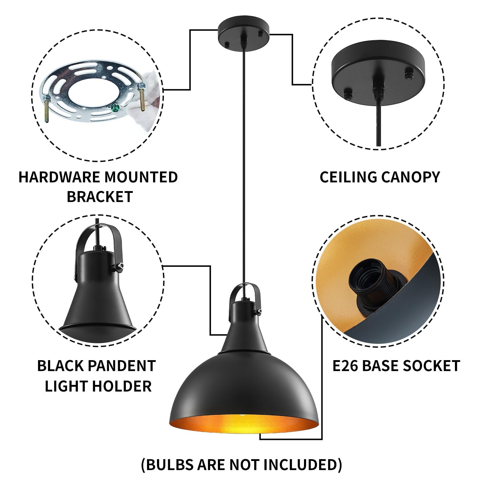 Black Pendant Lights 2 Pack, Farmhouse & Industrial Pendant Lights for Kitchen, Bedroom & Office - Image 3