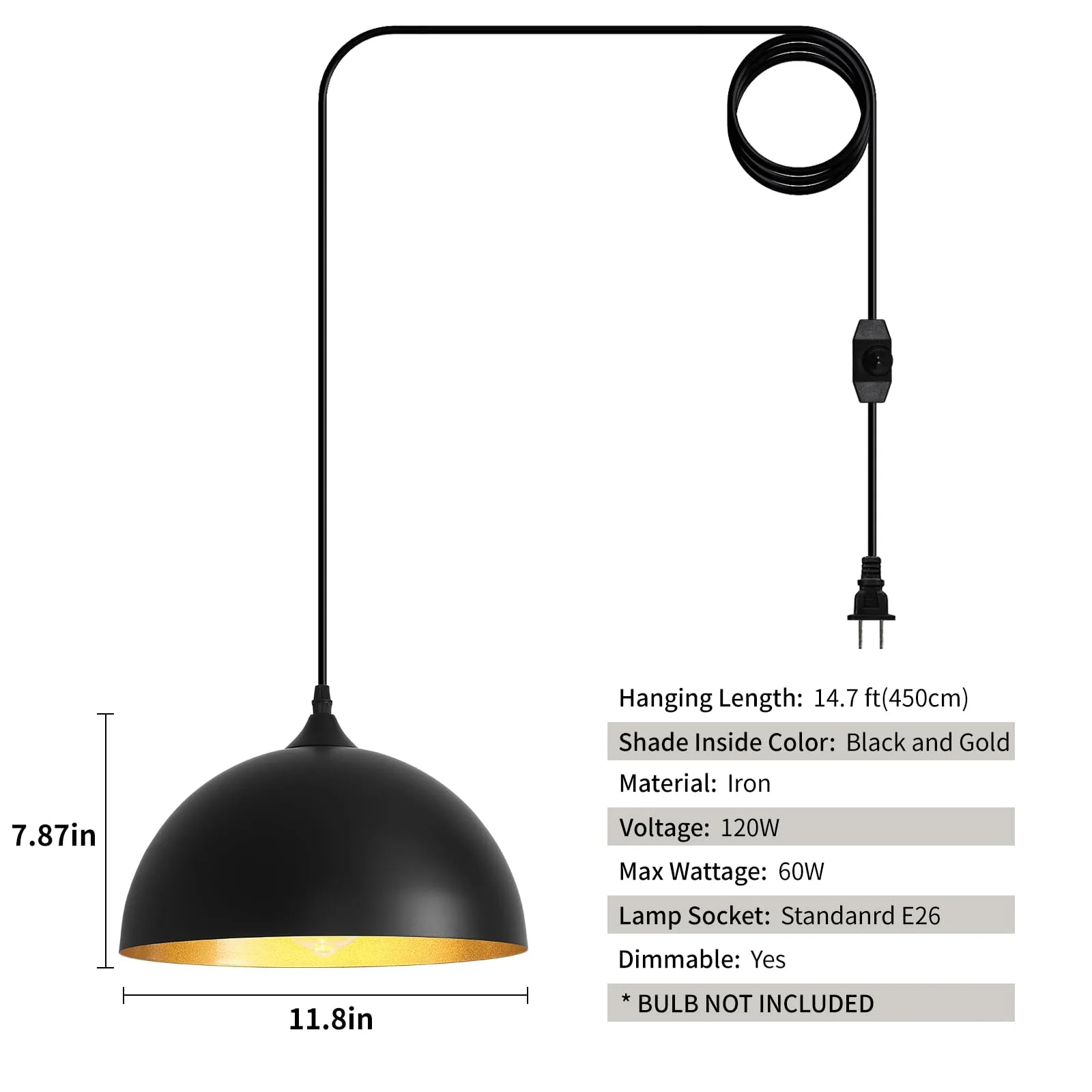 Black Plug-in Farmhouse Pendant Light 2-Pack - Image 3