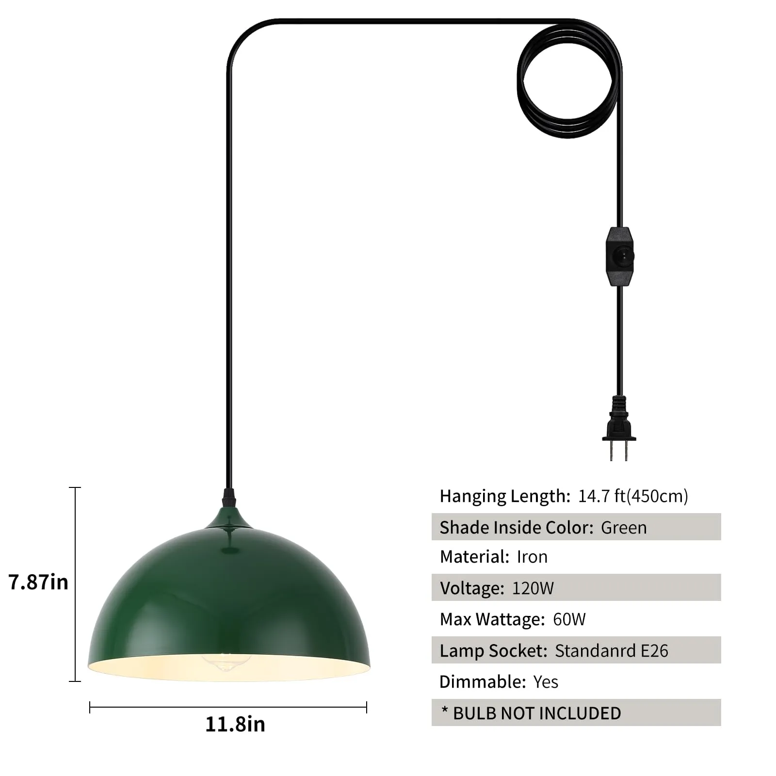 Green Plug-in Farmhouse Pendant Light 2-Pack - Image 4