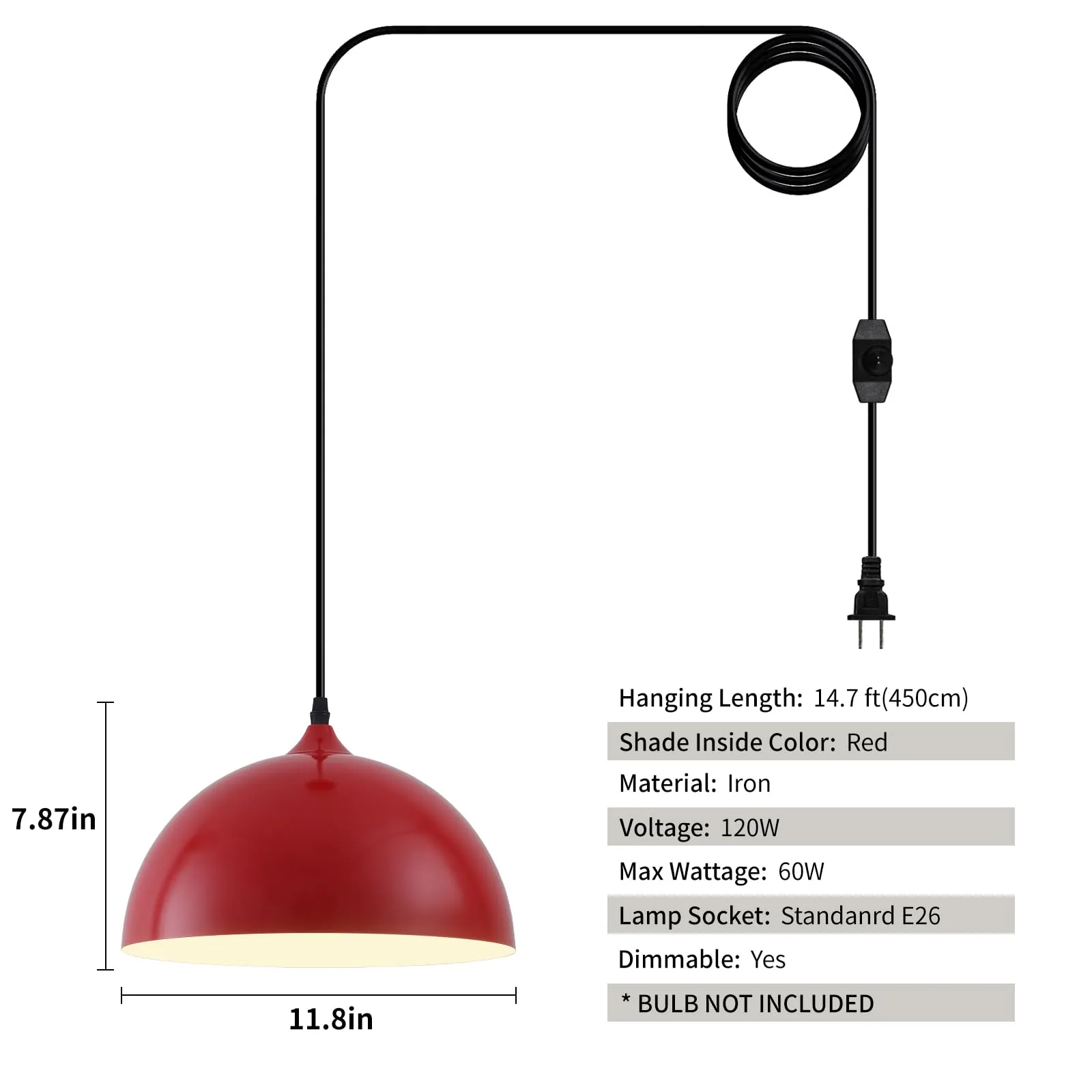 Red Plug-in Farmhouse Pendant Light 2-Pack - Image 3