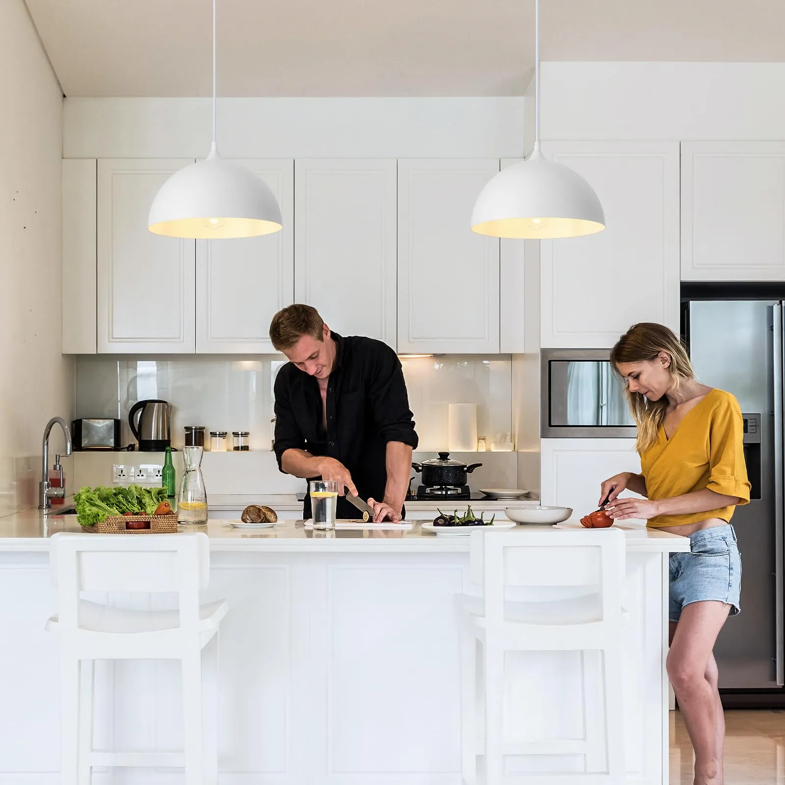 White Farmhouse Industrial Pendant Light 2-Pack - Image 4