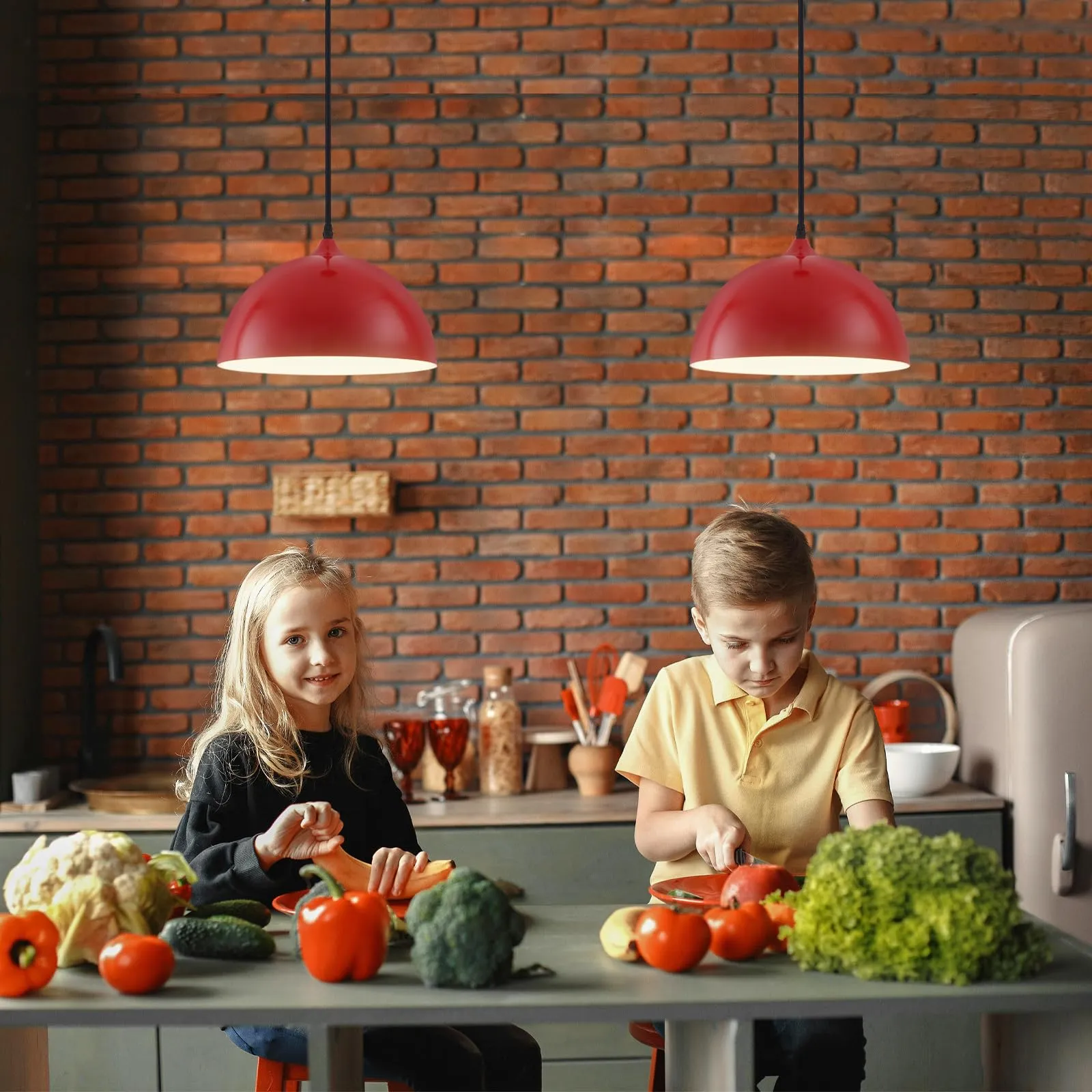 Red Plug-in Farmhouse Pendant Light 2-Pack - Image 4