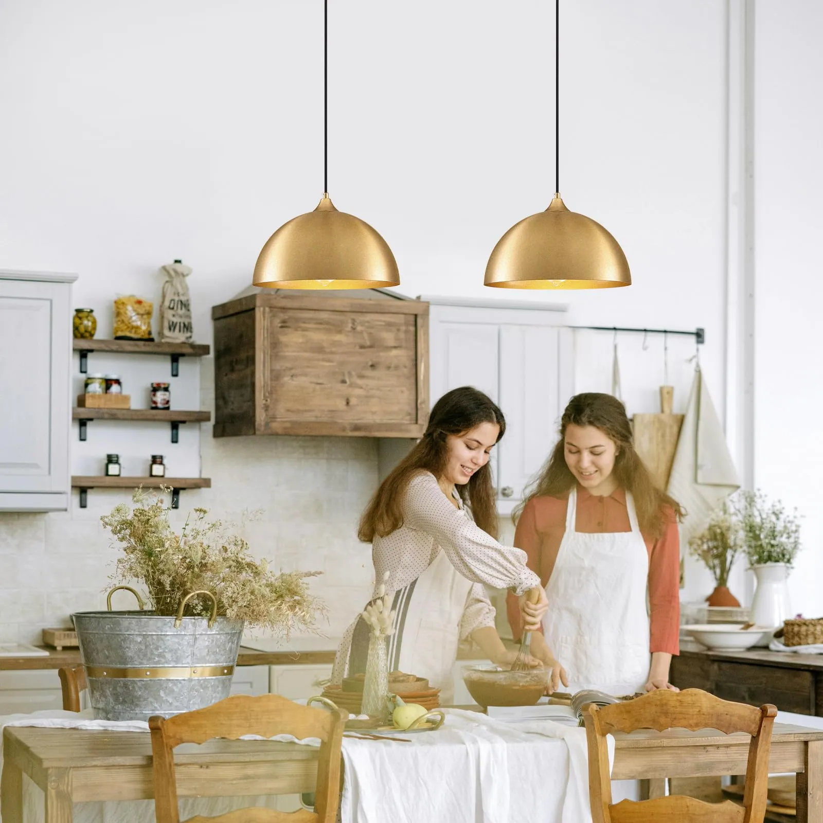 Gold Plug-in Farmhouse Pendant Light 2-Pack - Image 4