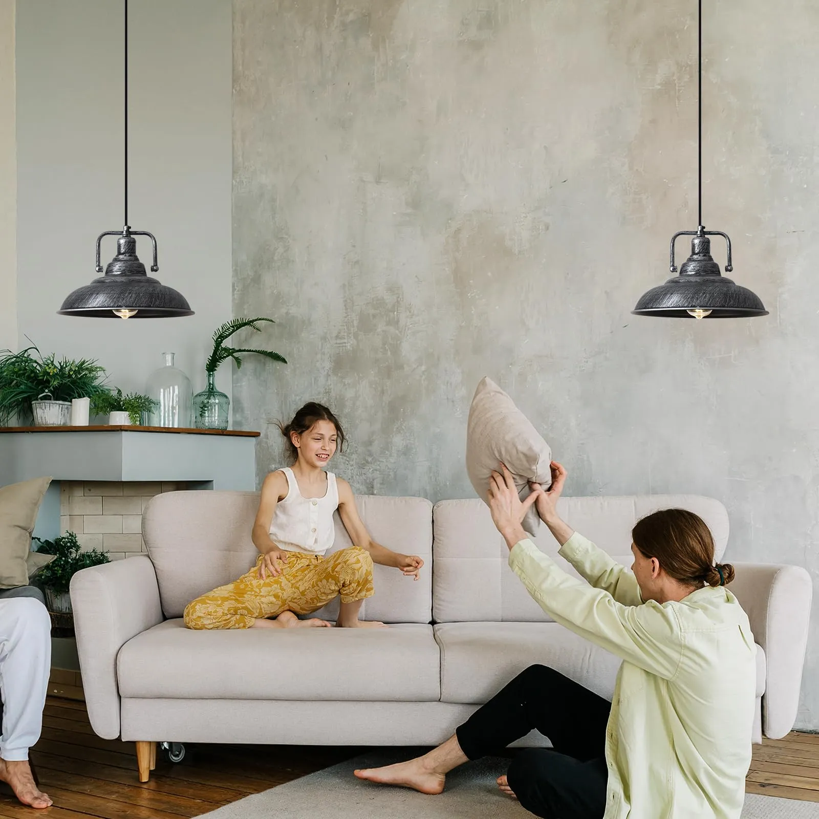 Black and Silver Farmhouse Pendant Light 12.5 Inch 3-Pack - Image 4