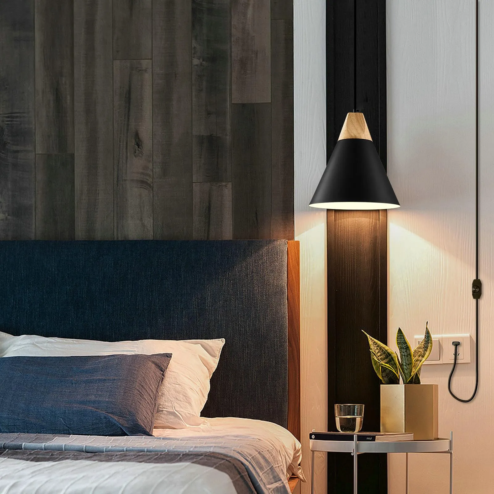 Black Plug-in Farmhouse Pendant Light 11.8" 2-Pack - Image 4