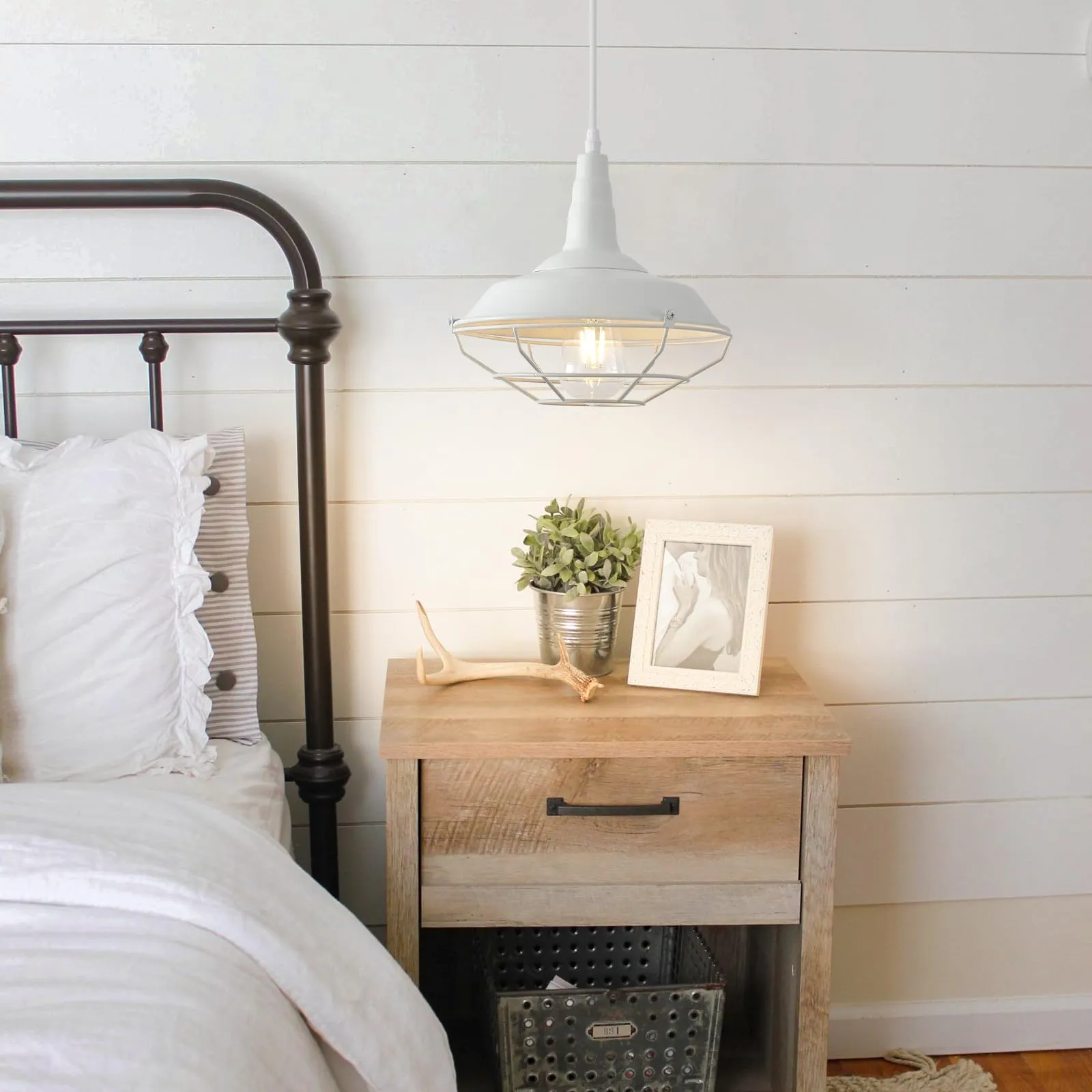 10.5" White Farmhouse Industrial Pendant Light 3-Pack - Image 4