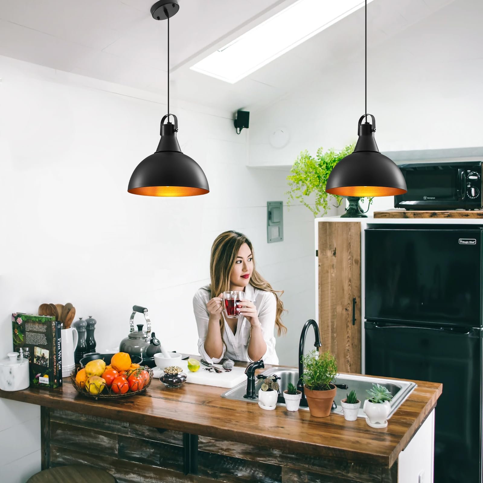 Black Pendant Lights 2 Pack, Farmhouse & Industrial Pendant Lights for Kitchen, Bedroom & Office - Image 4