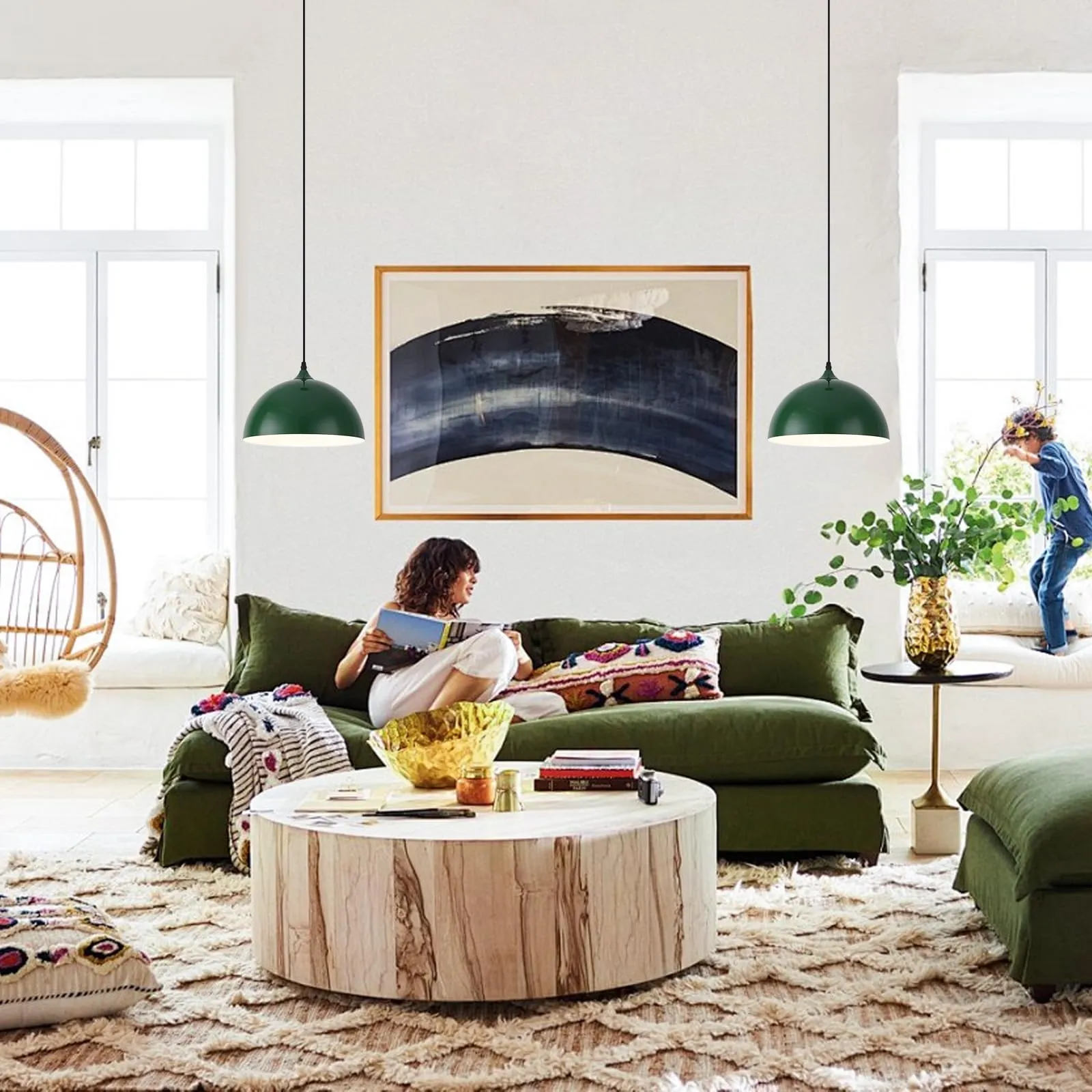 Green Plug-in Farmhouse Pendant Light 2-Pack - Image 5