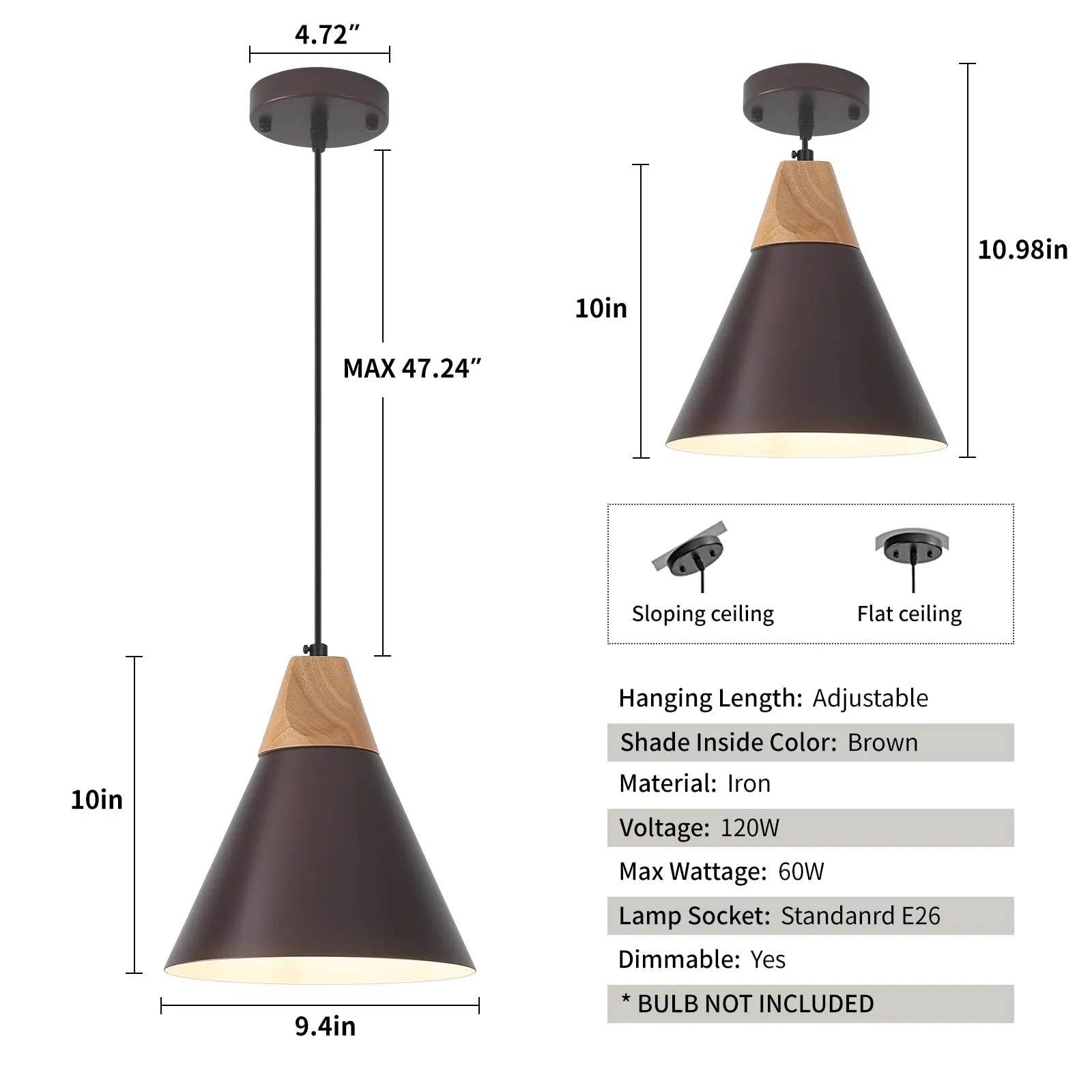 Brown Farmhouse Pendant Light 9.4" 2-Pack - Image 5