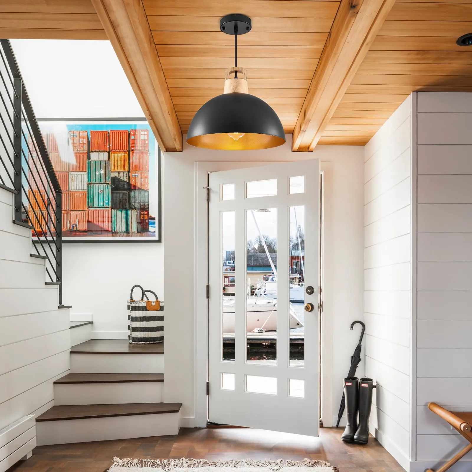 11.8" Black Modern Farmhouse Pendant Light 3-Pack - Image 5