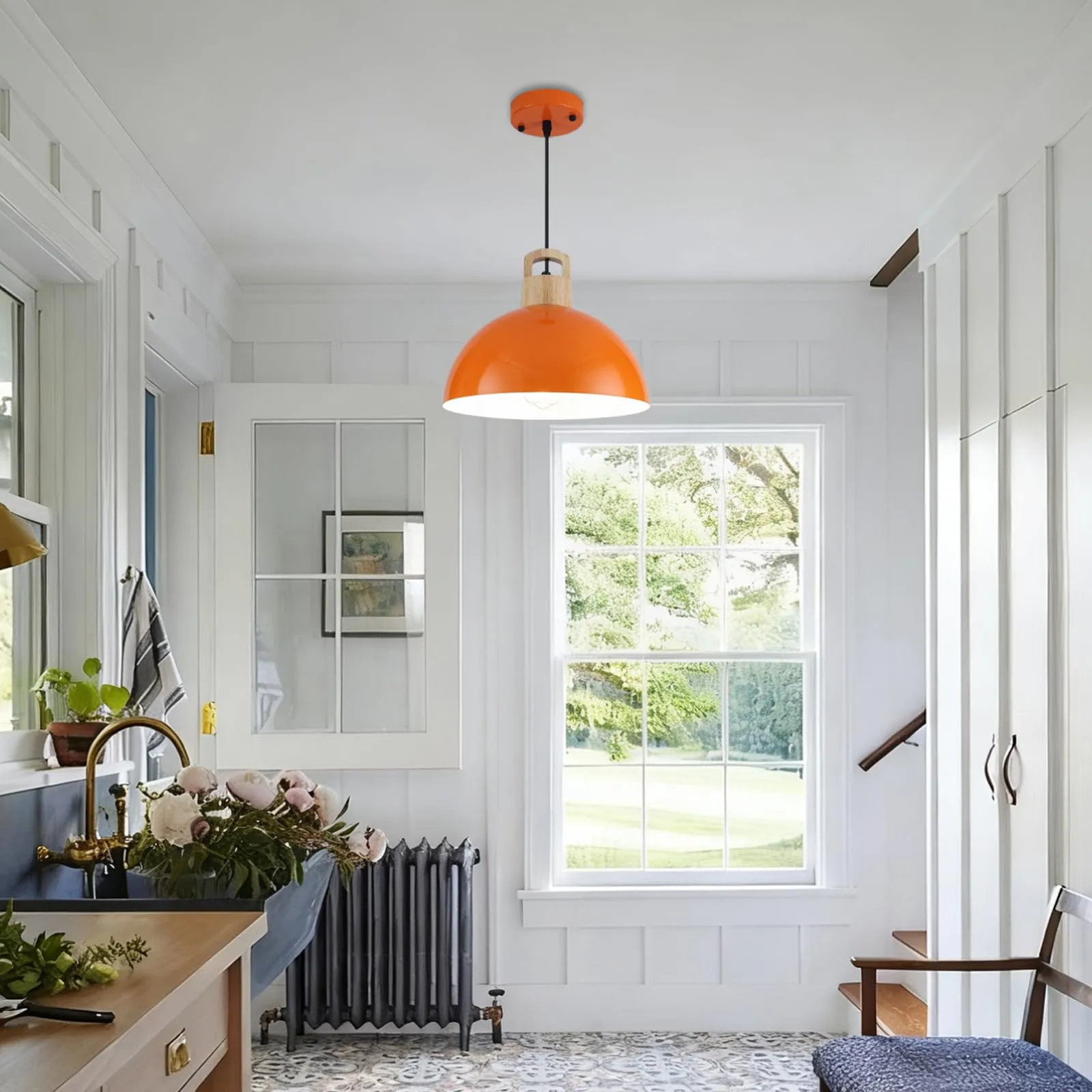11.8" Orange Modern Farmhouse Pendant Light 3-Pack - Image 5