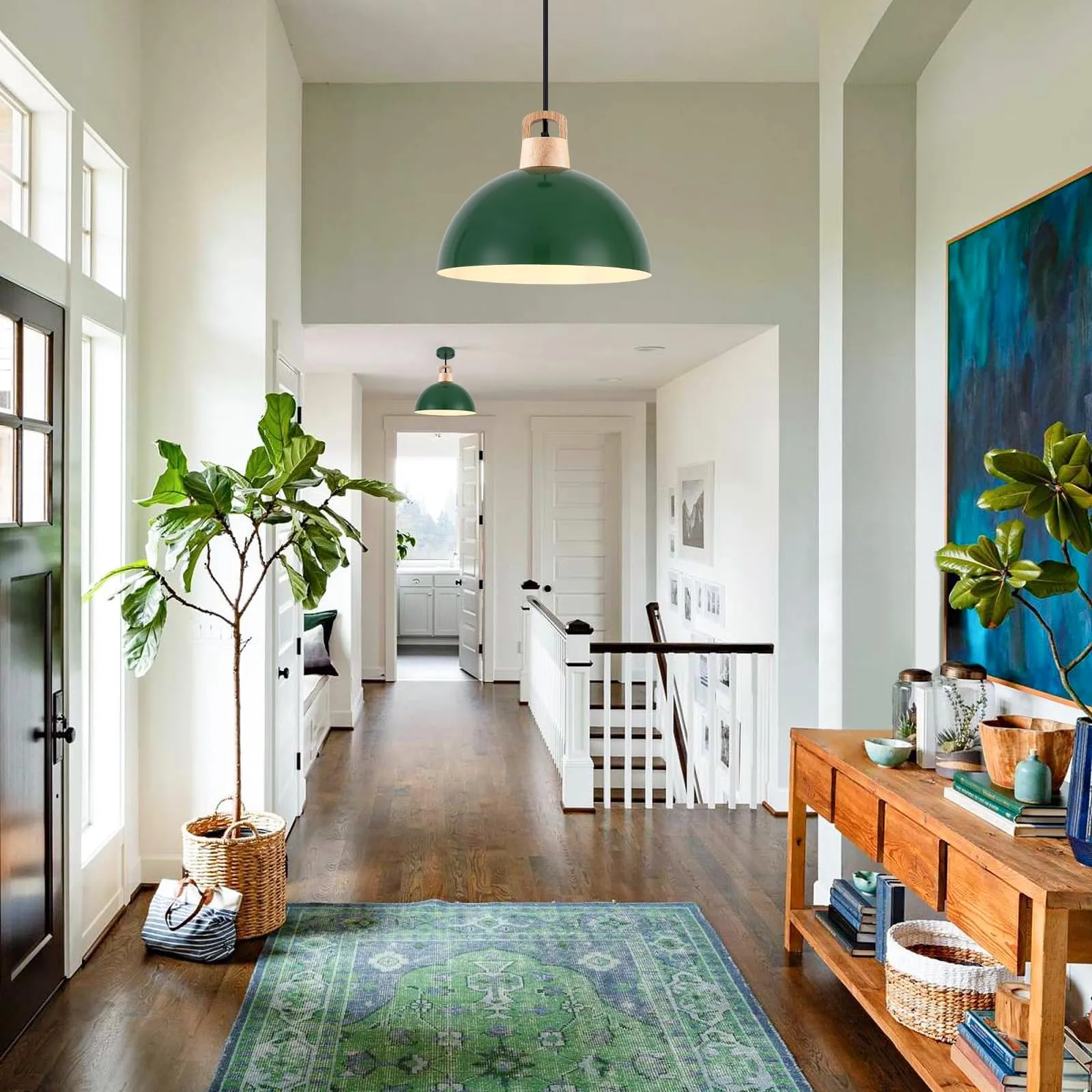 11.8" Green Farmhouse Industrial Pendant Light 3-Pack - Image 5
