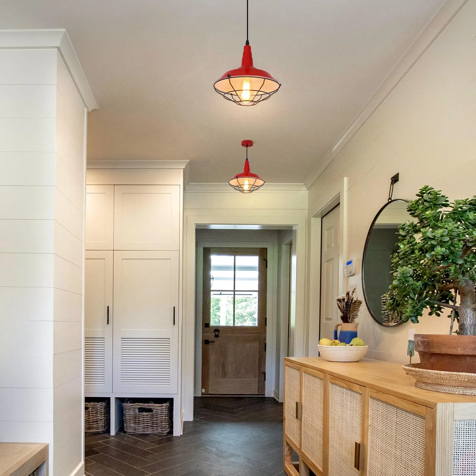 10.5" Red Modern Farmhouse Pendant Light 3-Pack - Image 5