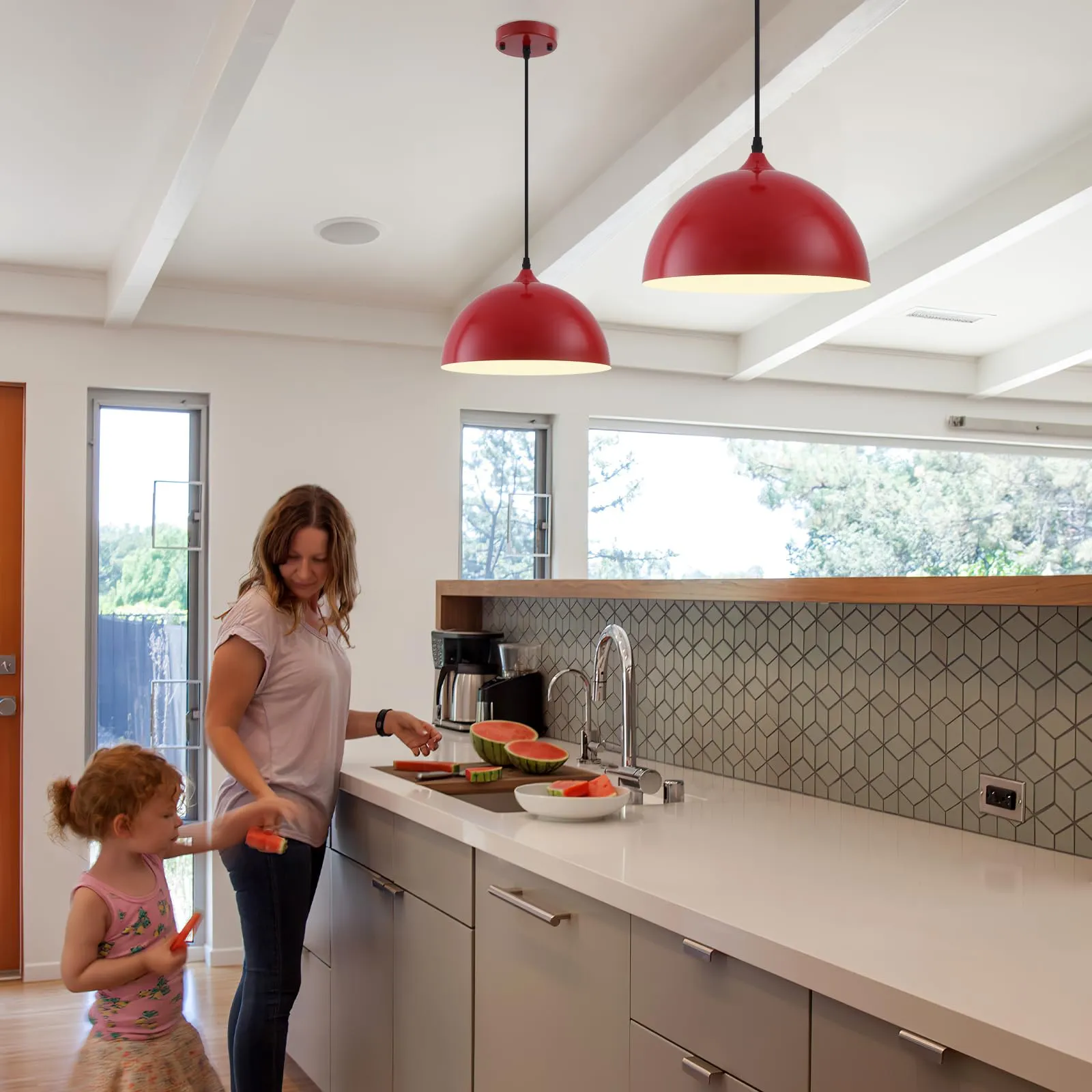 Red Farmhouse Industrial Pendant Light 2-Pack - Image 4