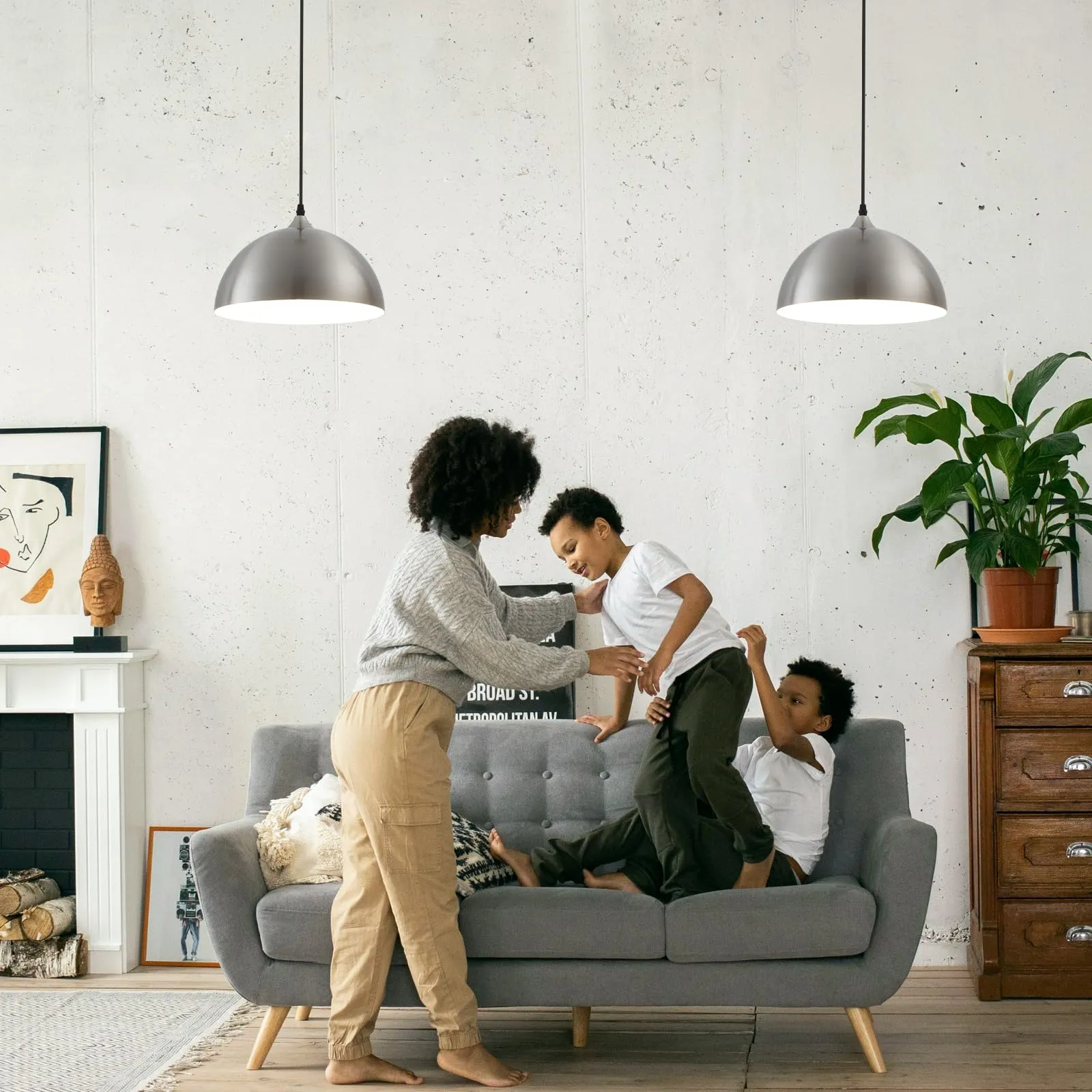 Brushed Nickel Plug-in Farmhouse Pendant Light 2-Pack - Image 5