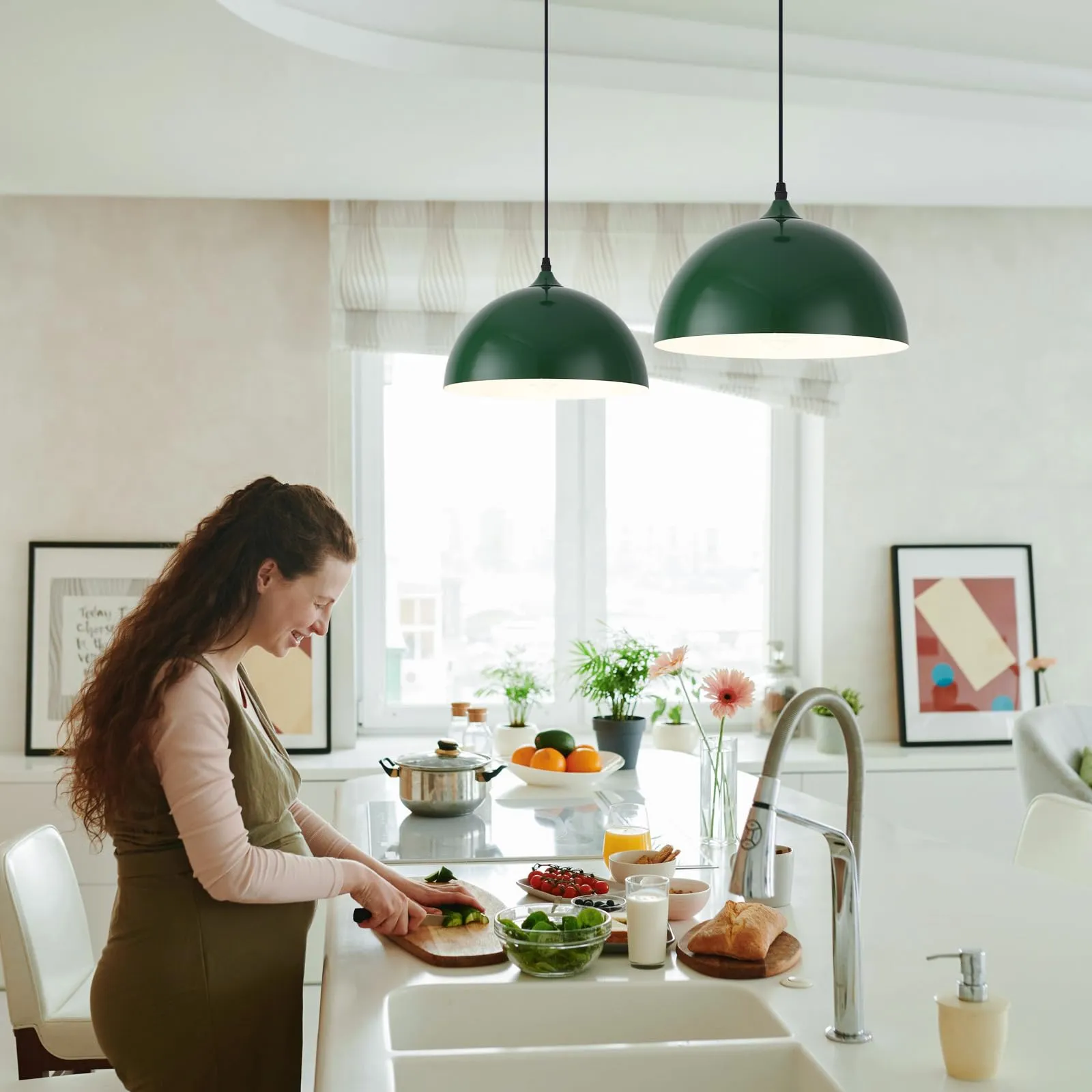 Green Plug-in Farmhouse Pendant Light 2-Pack - Image 6