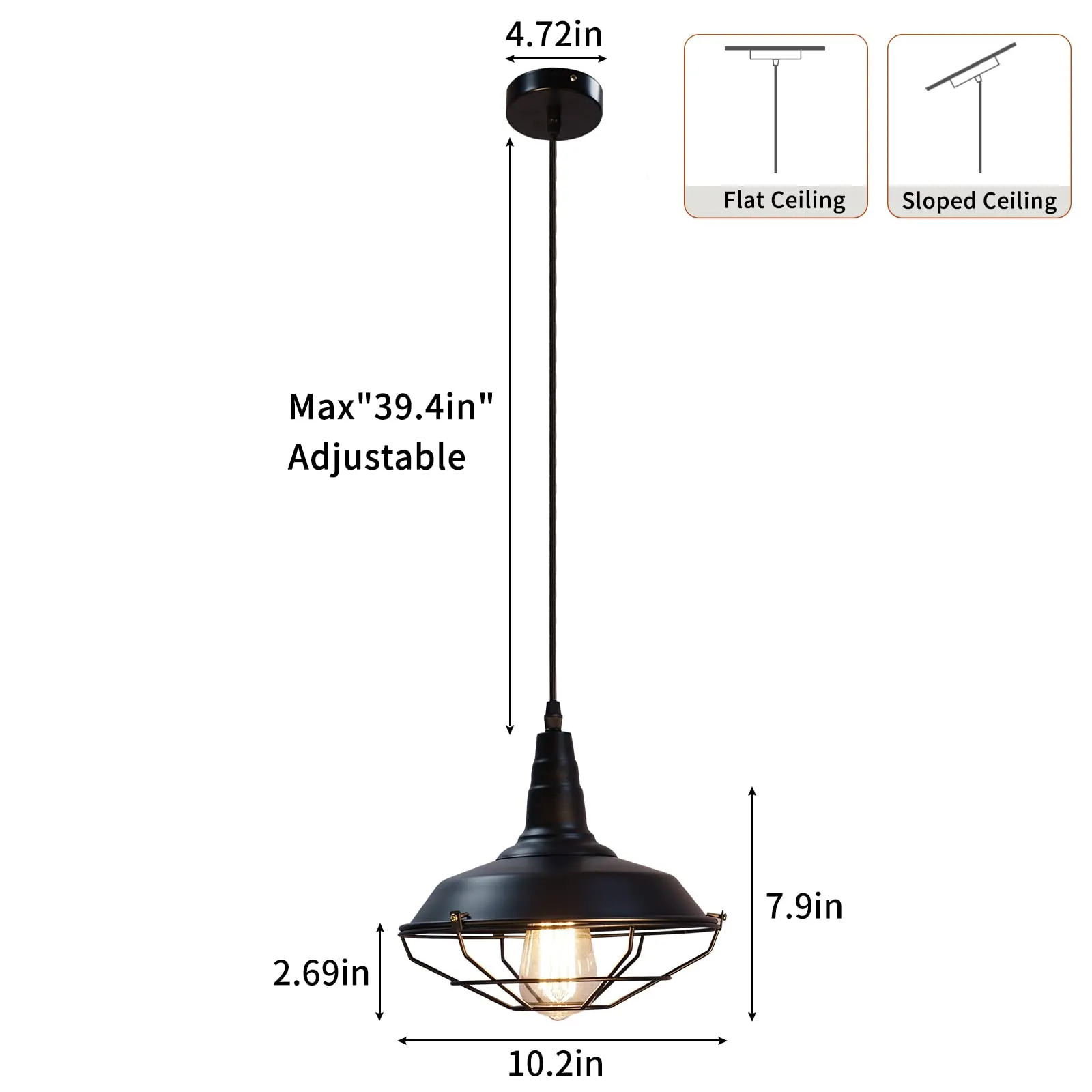10.5" Black Matte Vintage Farmhouse Pendant Light 3-Pack - Image 5