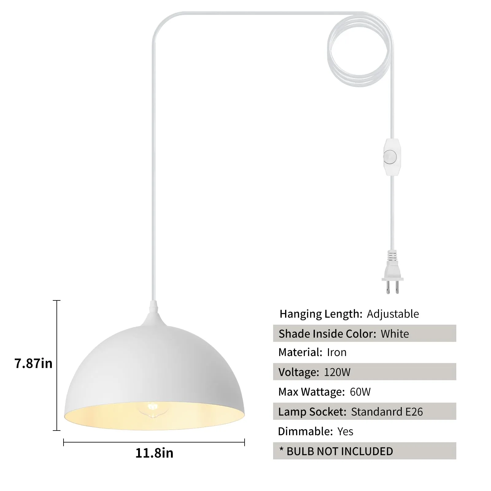 White Plug-in Pendant Light 2-Pack - Image 6