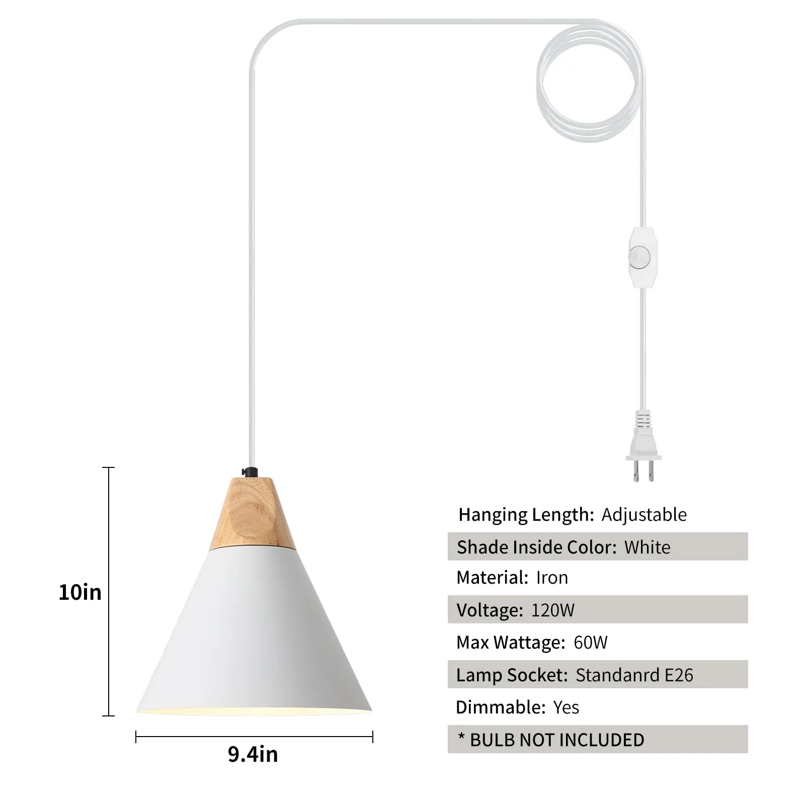 9.4" White Plug-in Pendant Light 2-Pack - Image 6