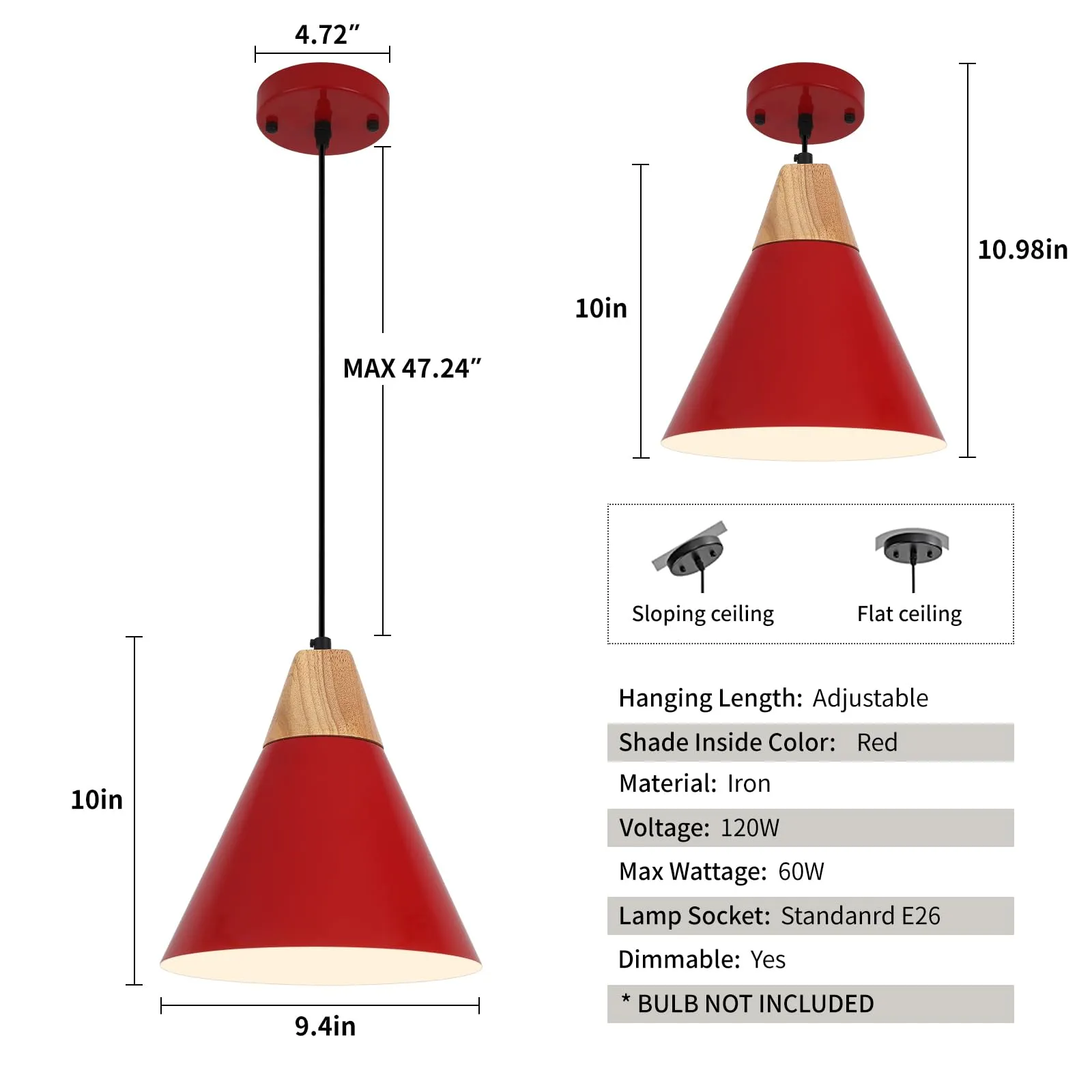 Red Farmhouse Pendant Light 9.4" 2-Pack - Image 6