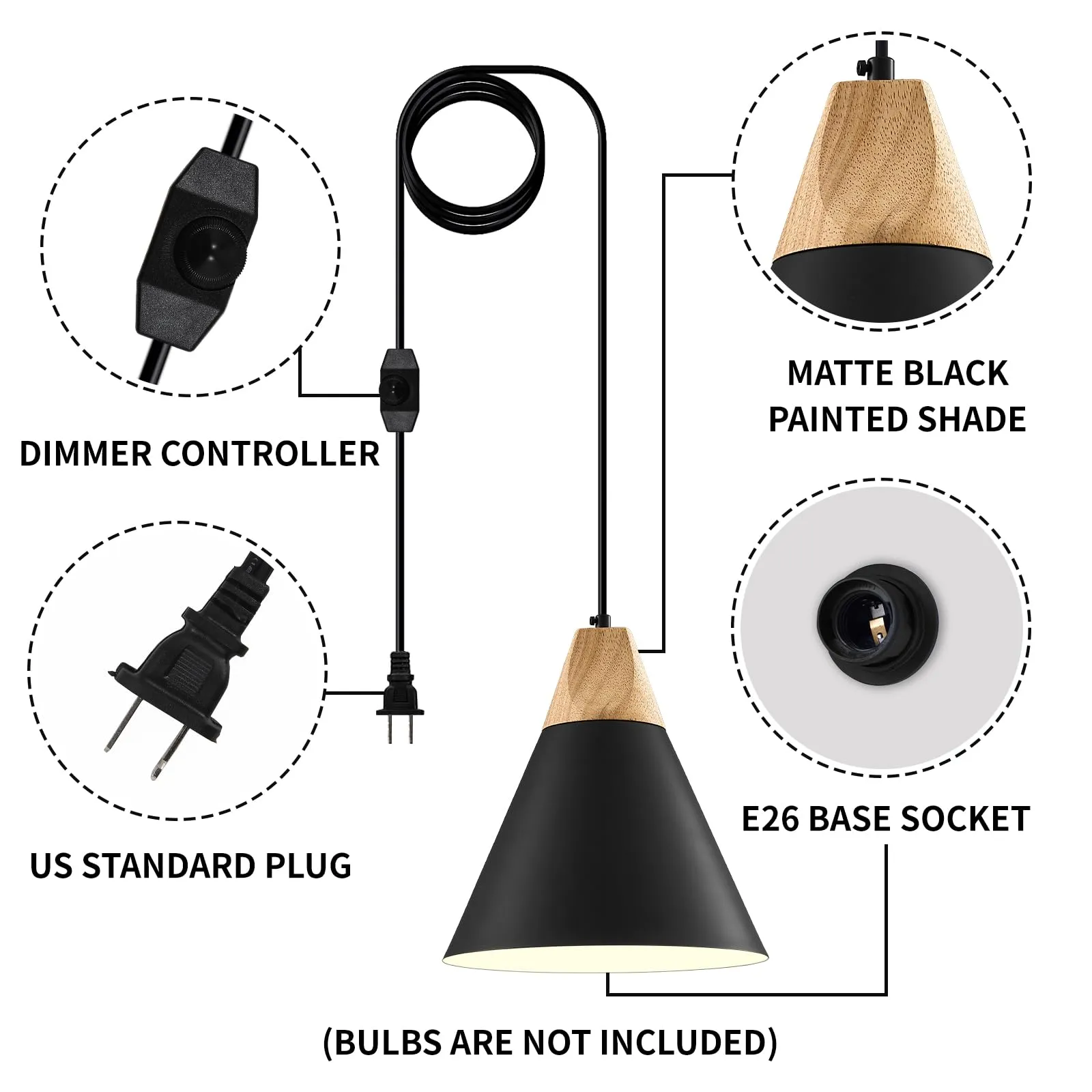 Black Plug-in Farmhouse Pendant Light 11.8" 2-Pack - Image 6