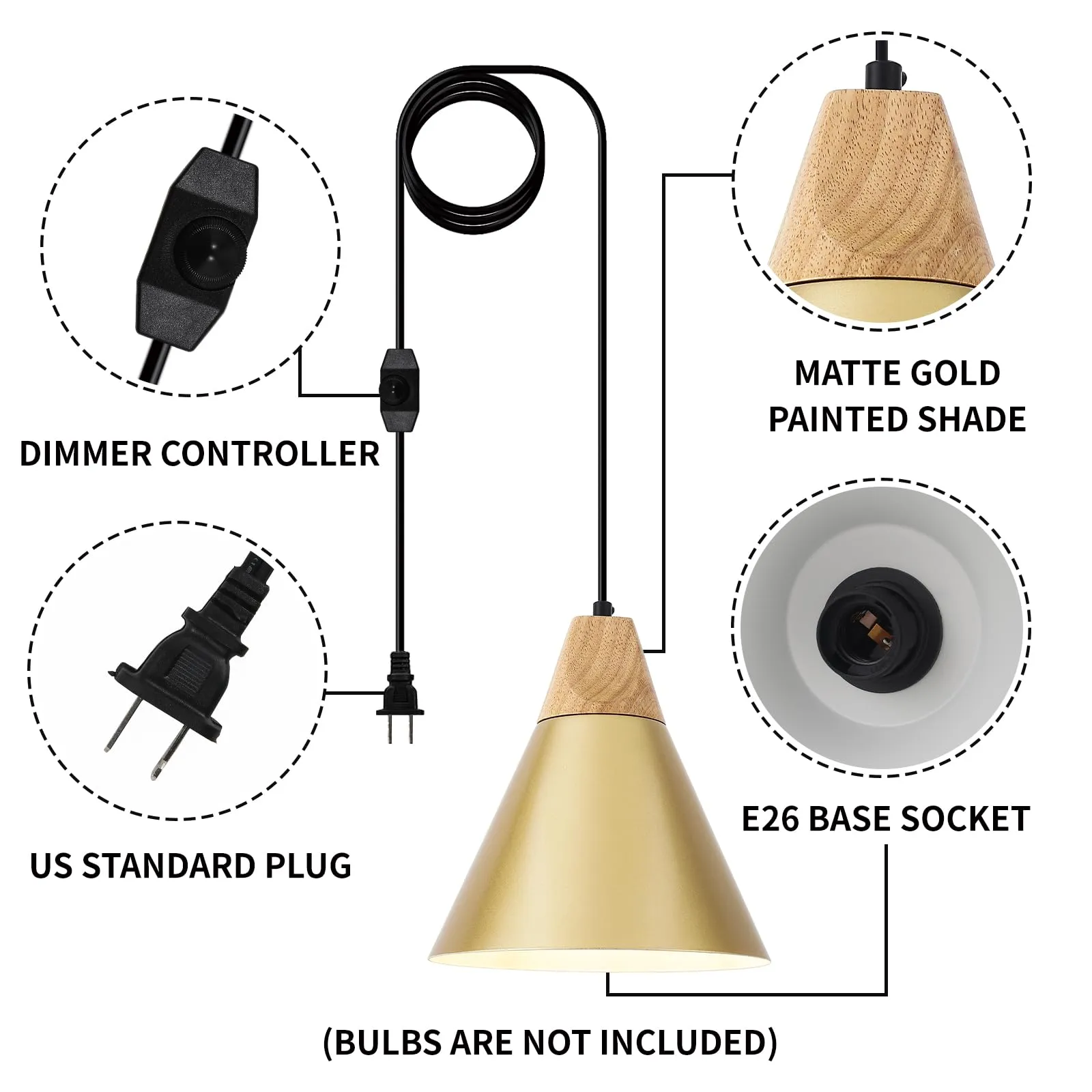 9.4" Gold Plug-in Pendant Light 2-Pack - Image 6