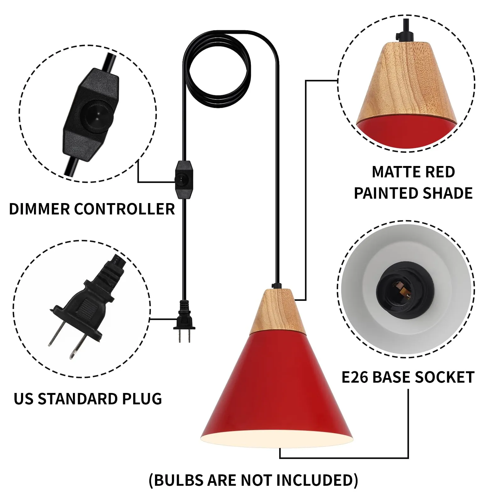 9.4" Red Plug-in Pendant Light 2-Pack - Image 6