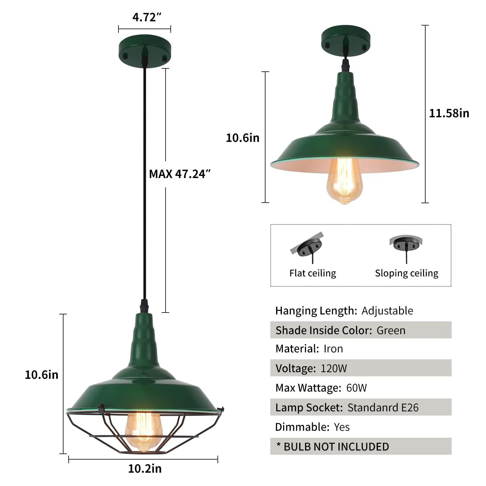 10.5" Green Modern Farmhouse Pendant Light 3-Pack - Image 6