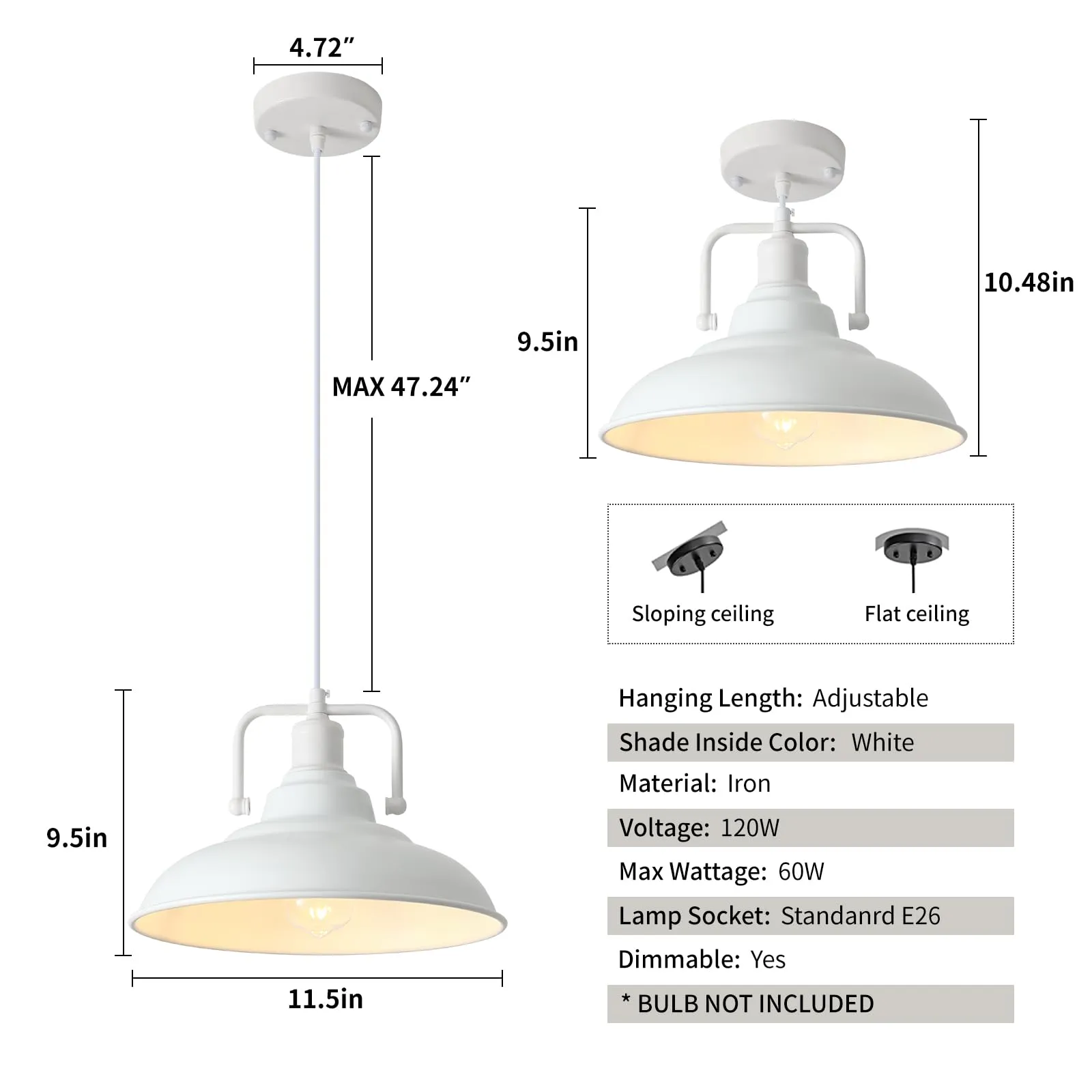 White Farmhouse Industrial Pendant Light 3-Pack - Image 6