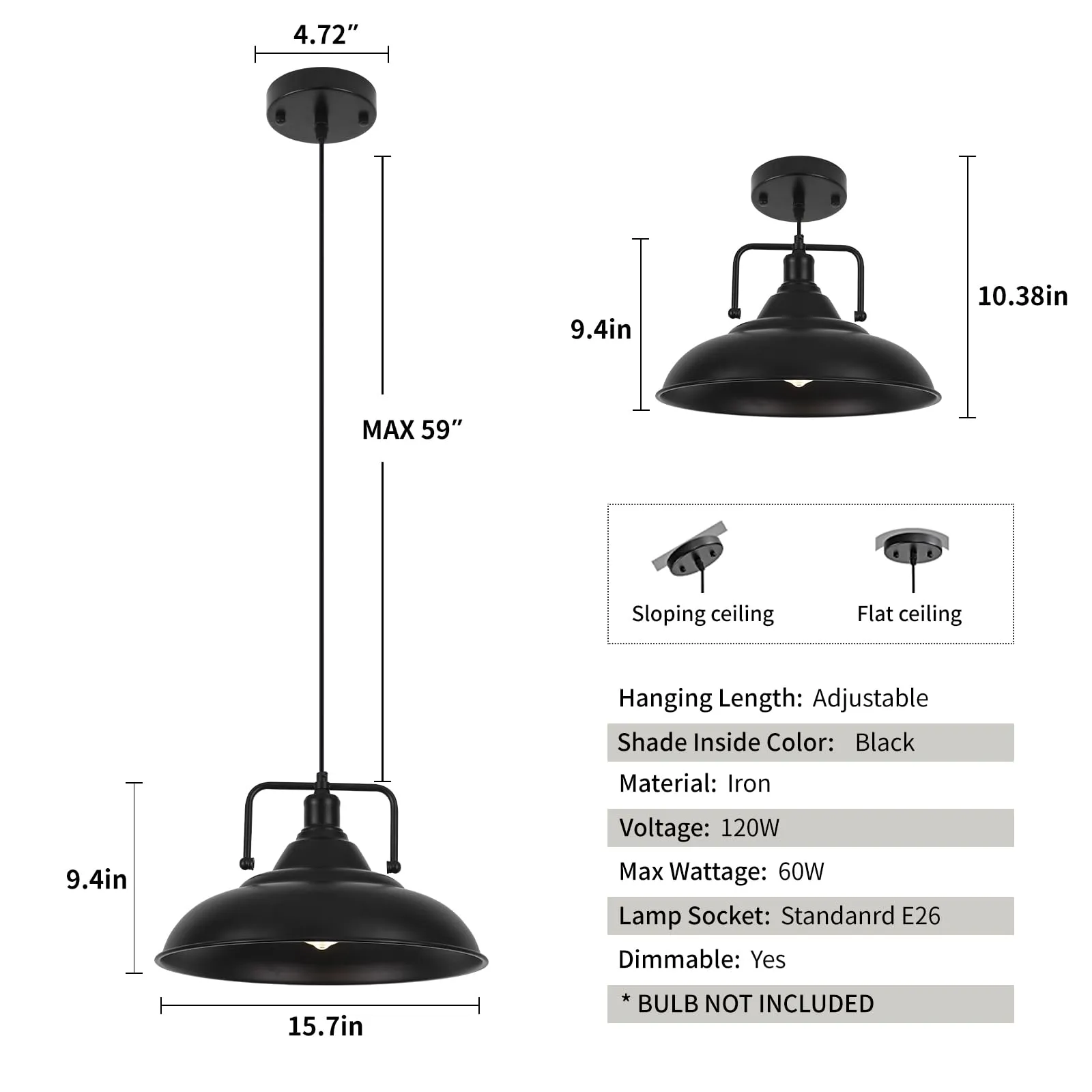 Black Large Farmhouse Pendant Light 15.7" 3-Pack - Image 6