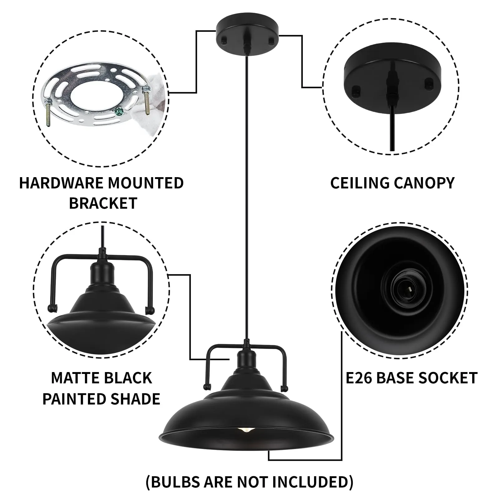 Black Large Farmhouse Pendant Light 15.7" 3-Pack - Image 7