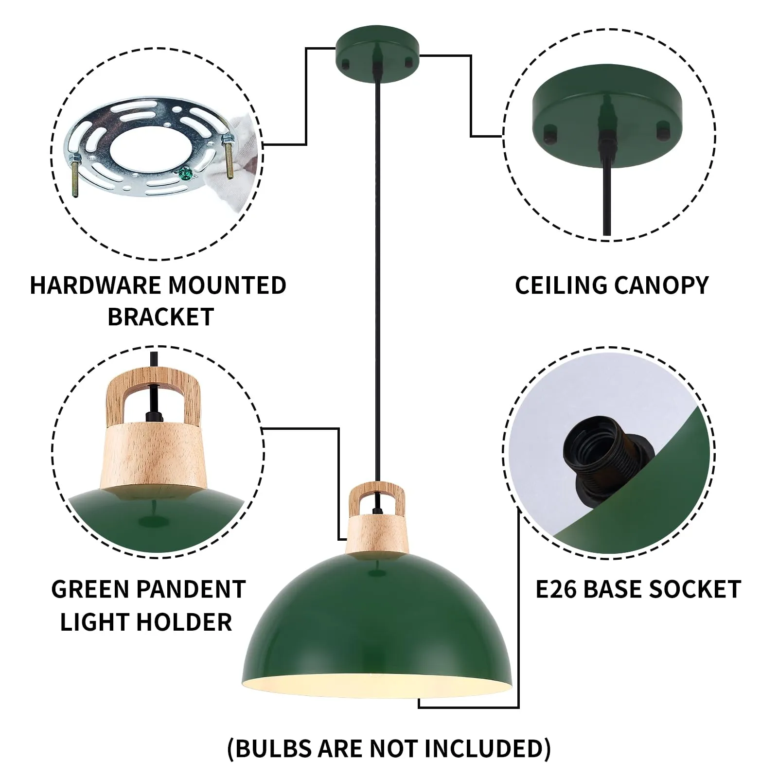 11.8" Green Farmhouse Industrial Pendant Light 3-Pack - Image 7