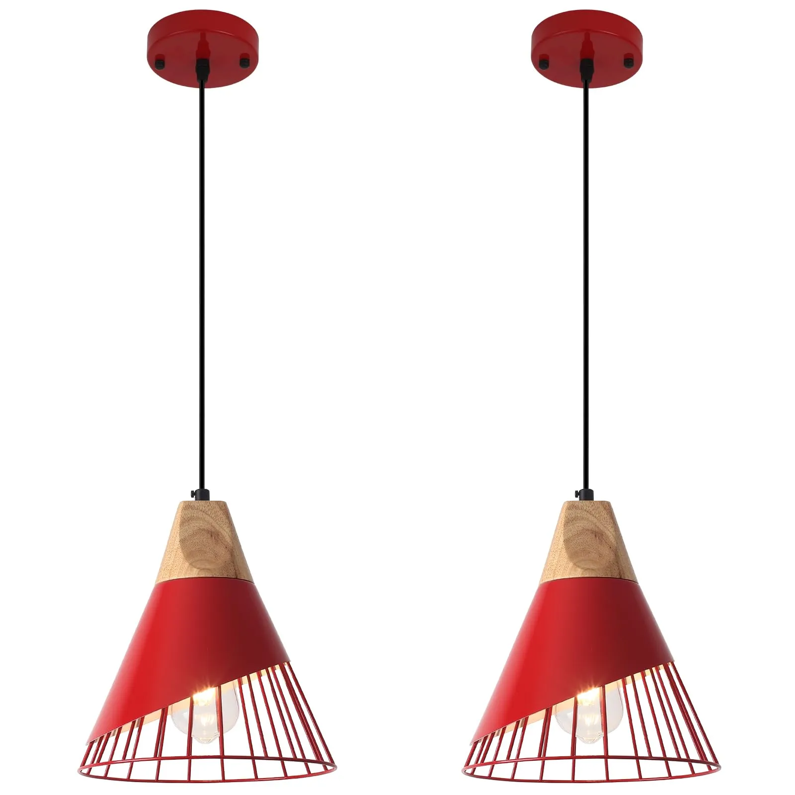 Red Farmhouse Industrial Pendant Light 9.4" 2-Pack