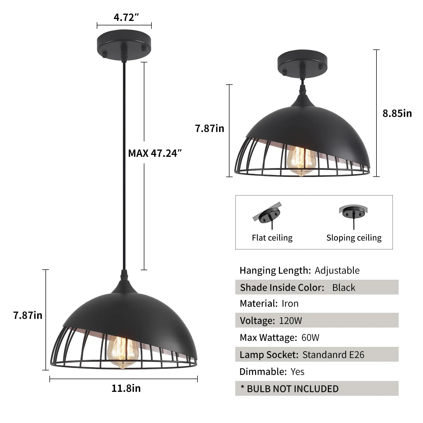 Black Farmhouse Pendant Light 11.8" 2-Pack - Image 7
